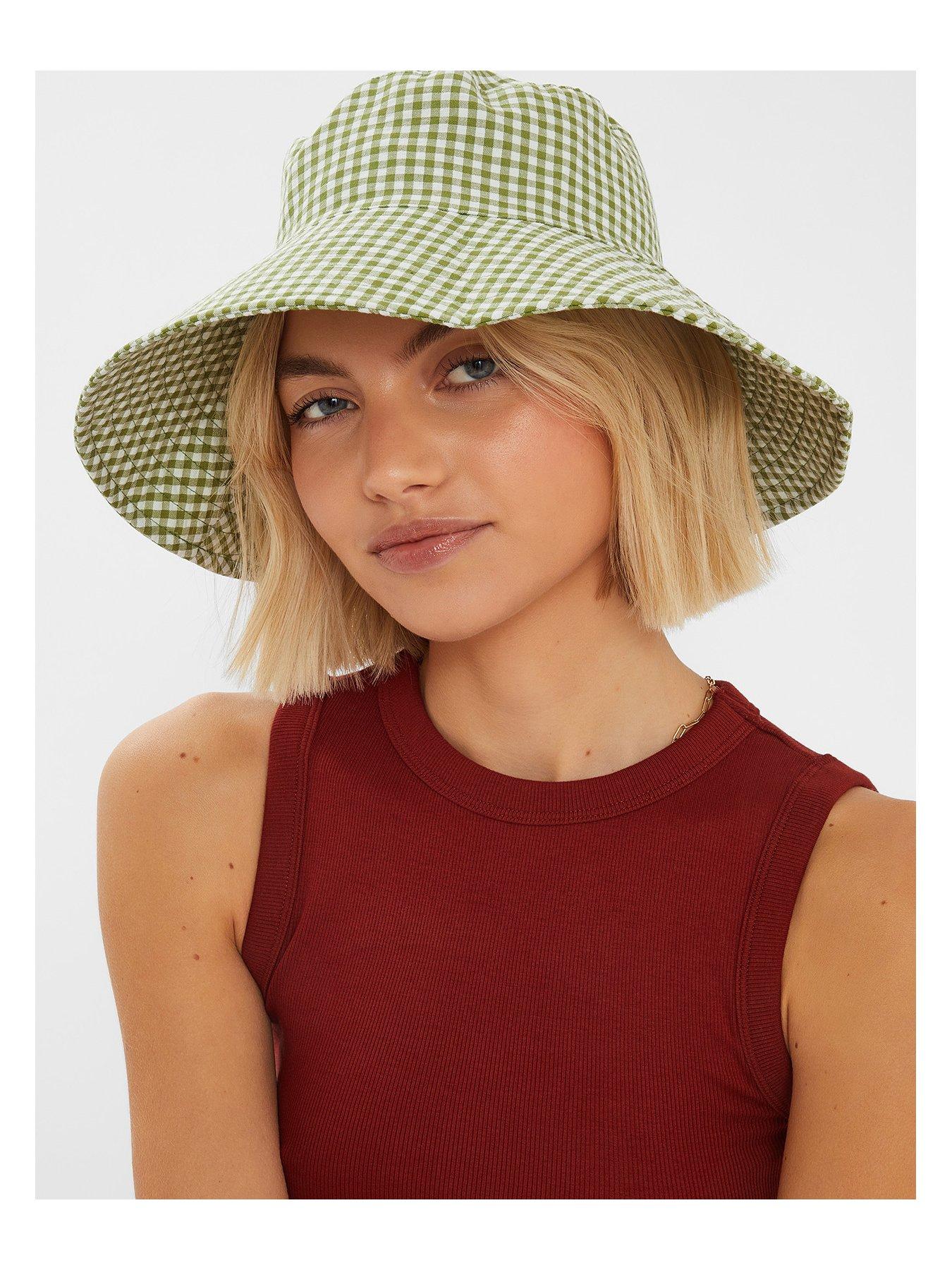  image of accessorize-gingham-bucket-hat-green