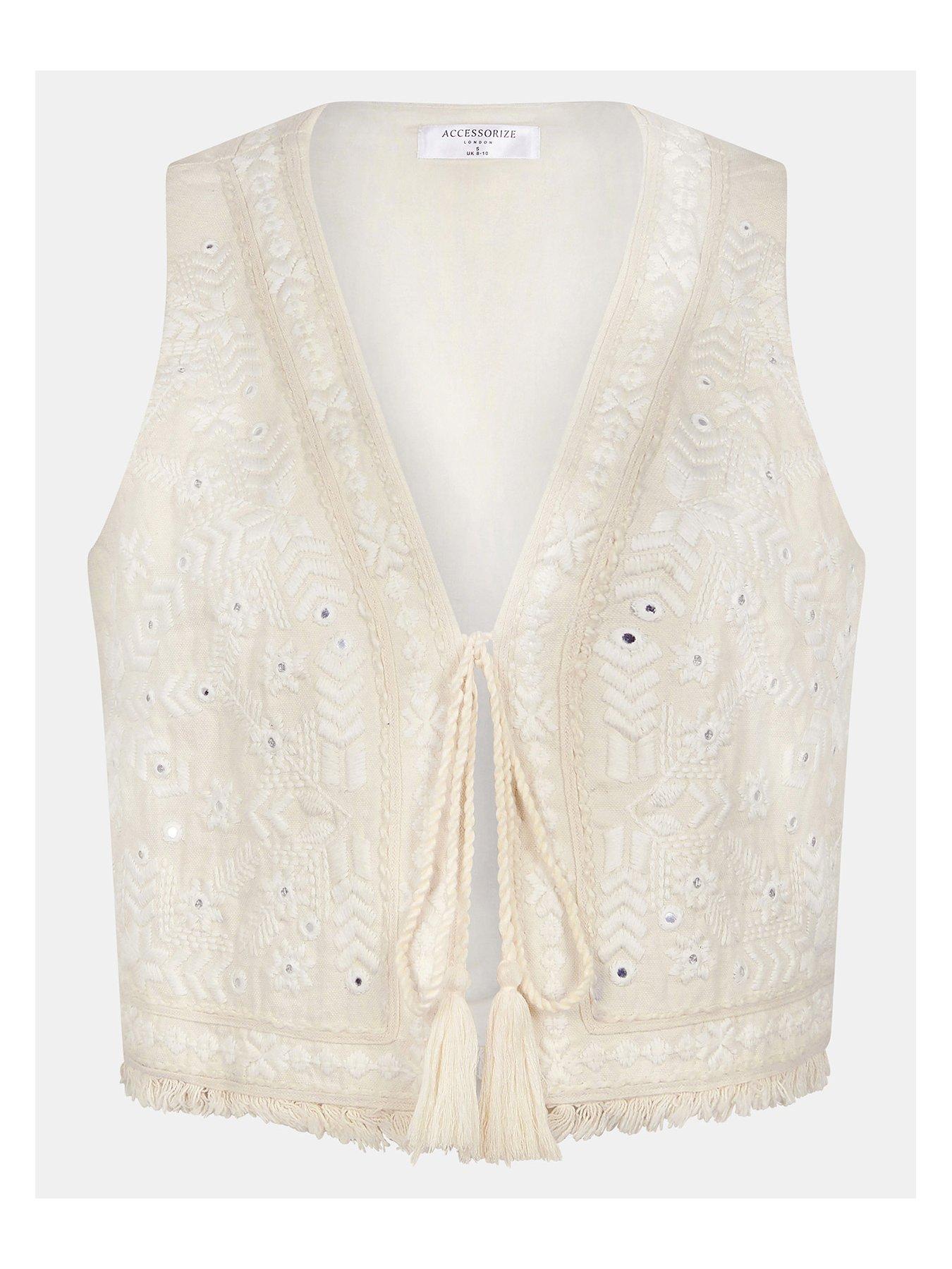 Image 3 of 5 of Accessorize Mirror Embroided Waistcoat - Ivory