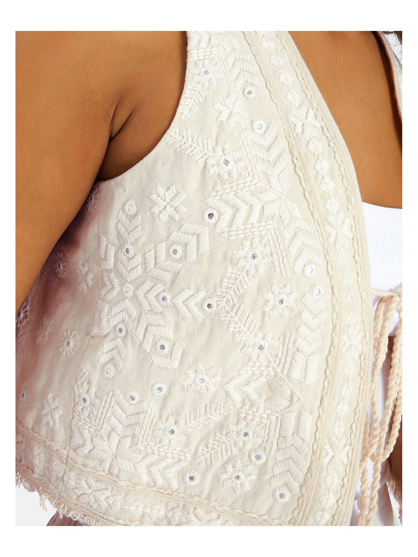 Image 5 of 5 of Accessorize Mirror Embroided Waistcoat - Ivory