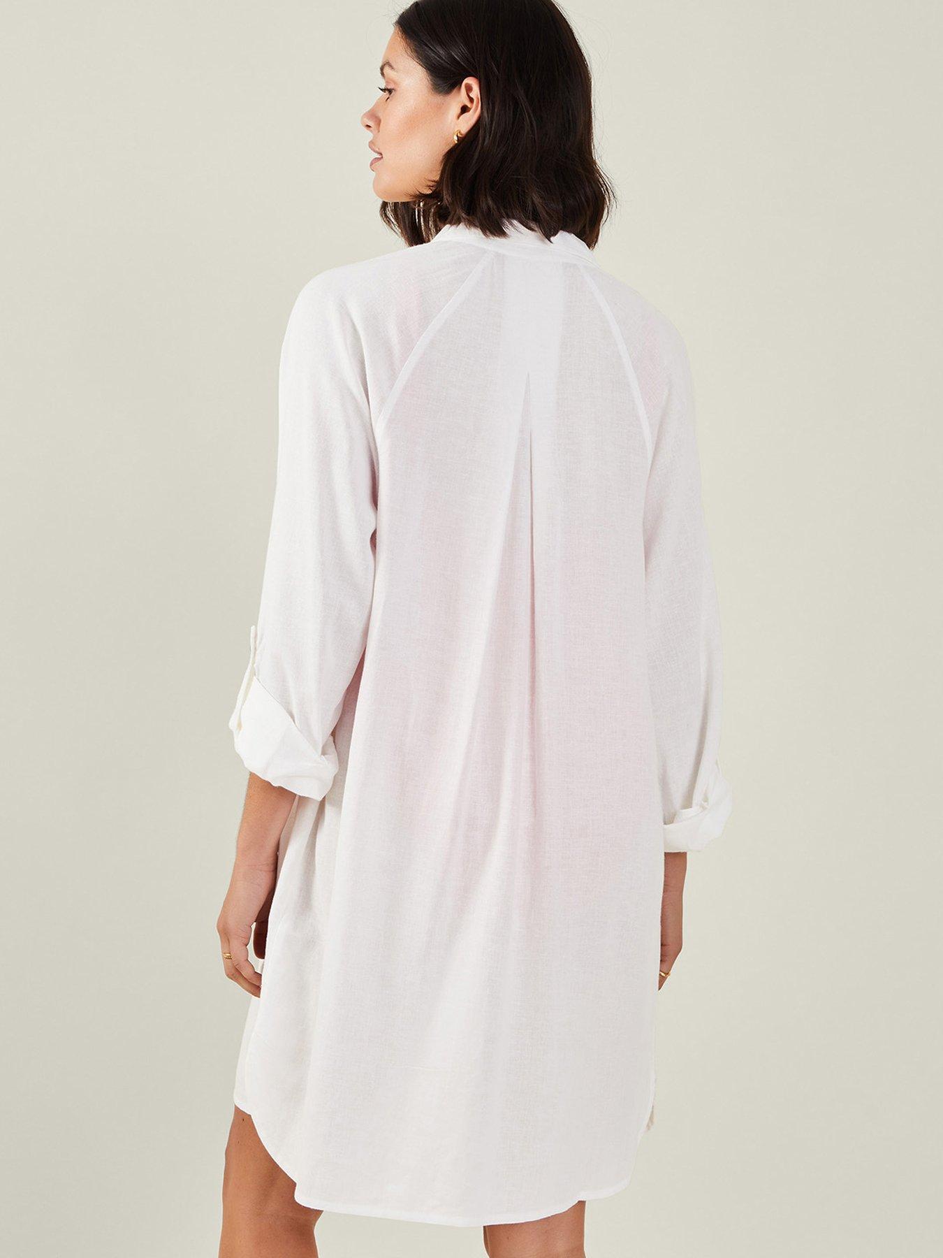  image of accessorize-long-sleeve-beach-cover-up-shirt-white