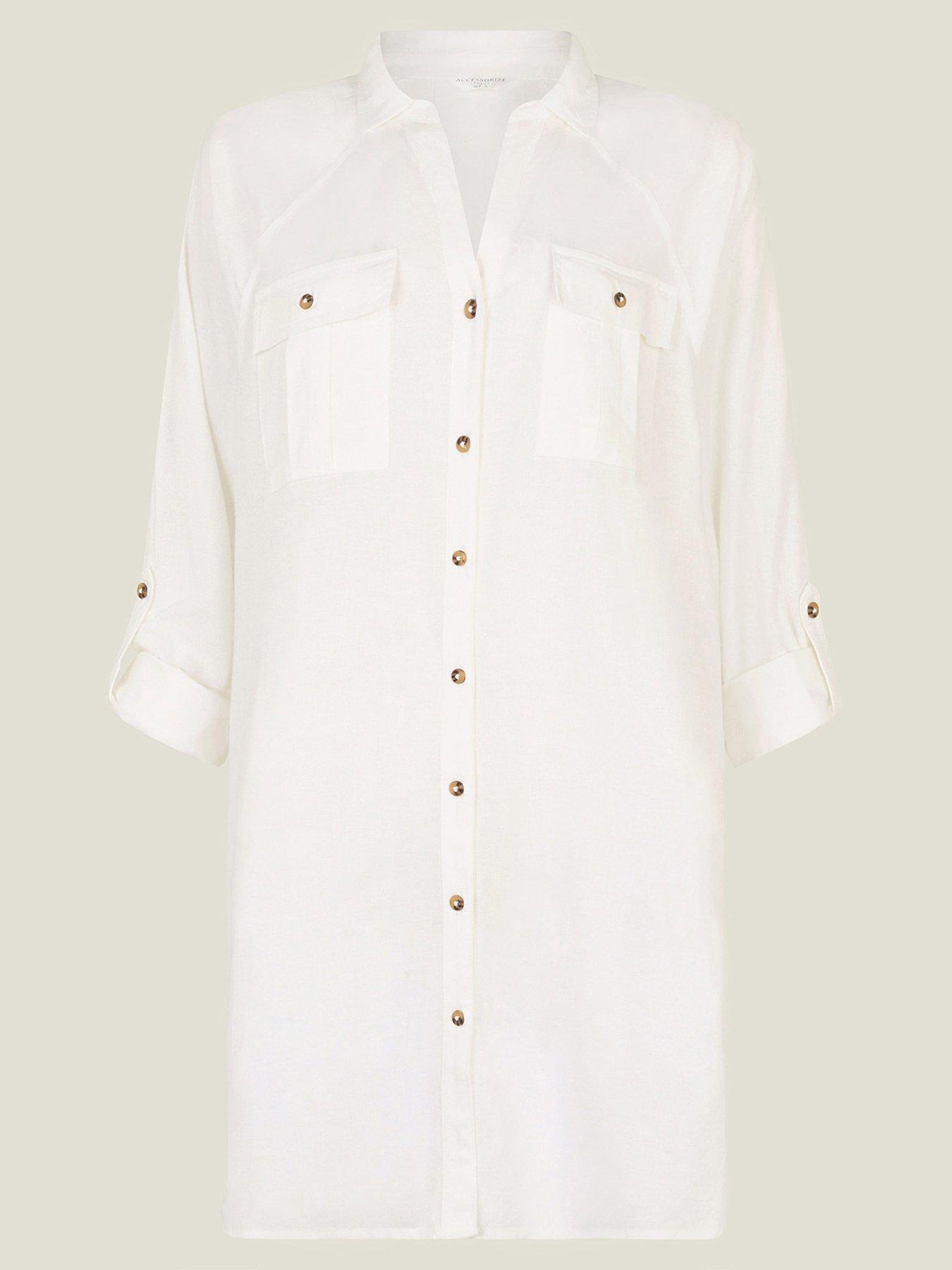  image of accessorize-long-sleeve-beach-cover-up-shirt-white