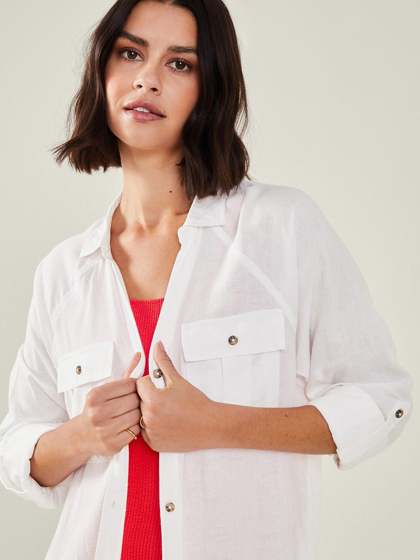  image of accessorize-long-sleeve-beach-cover-up-shirt-white