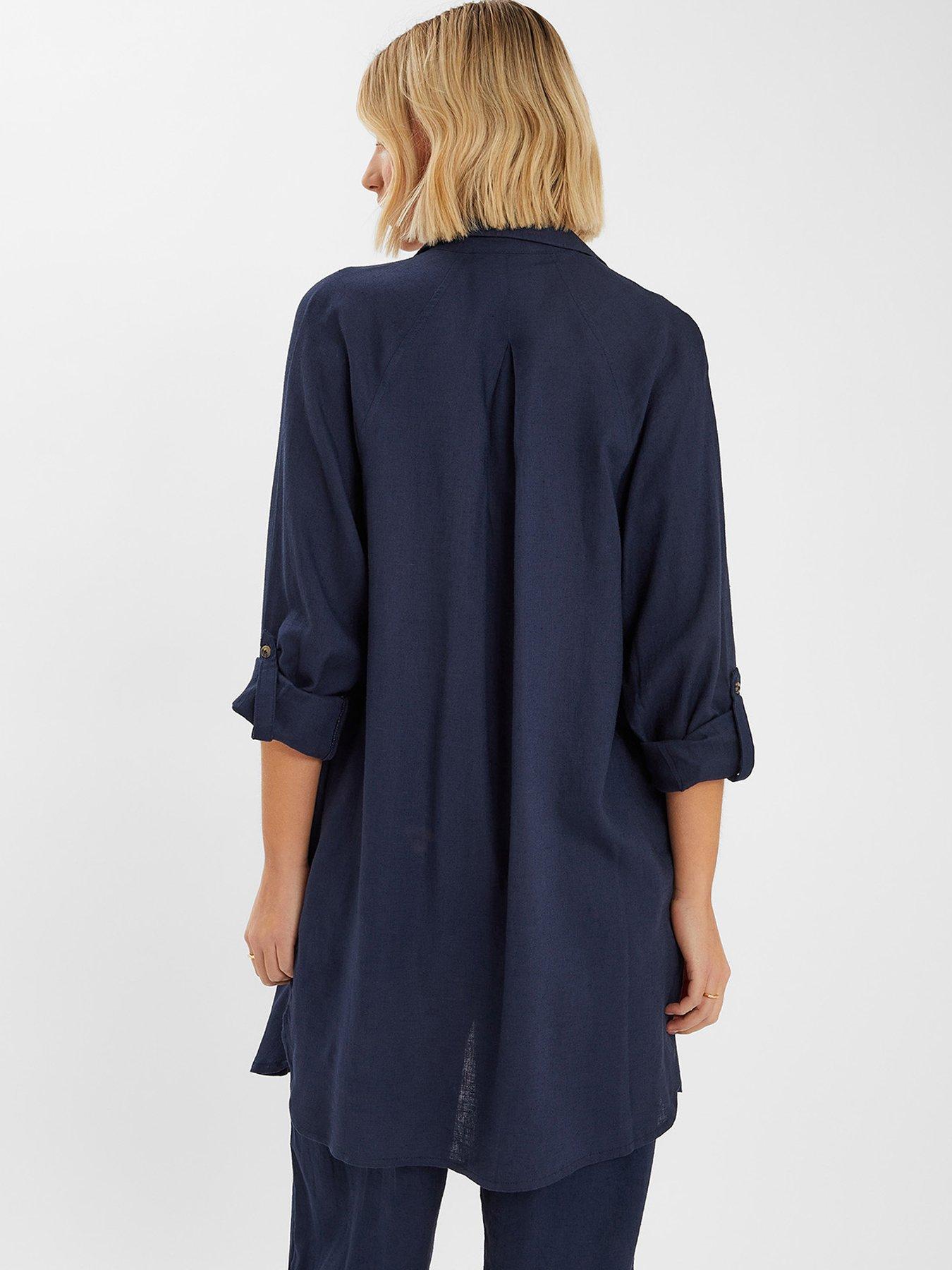  image of accessorize-long-sleeve-beach-cover-up-shirt-navy