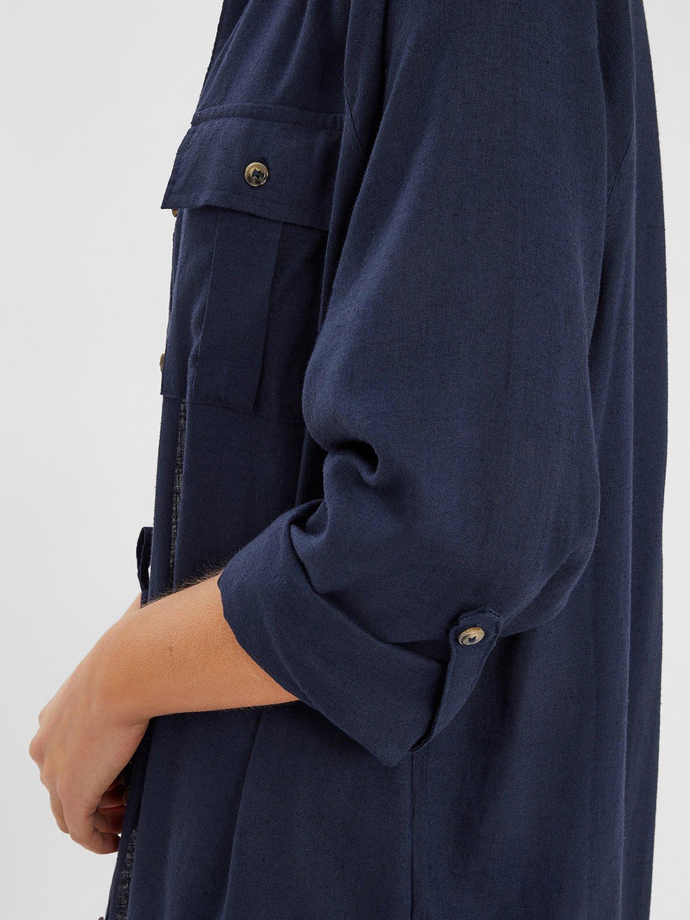  image of accessorize-long-sleeve-beach-cover-up-shirt-navy