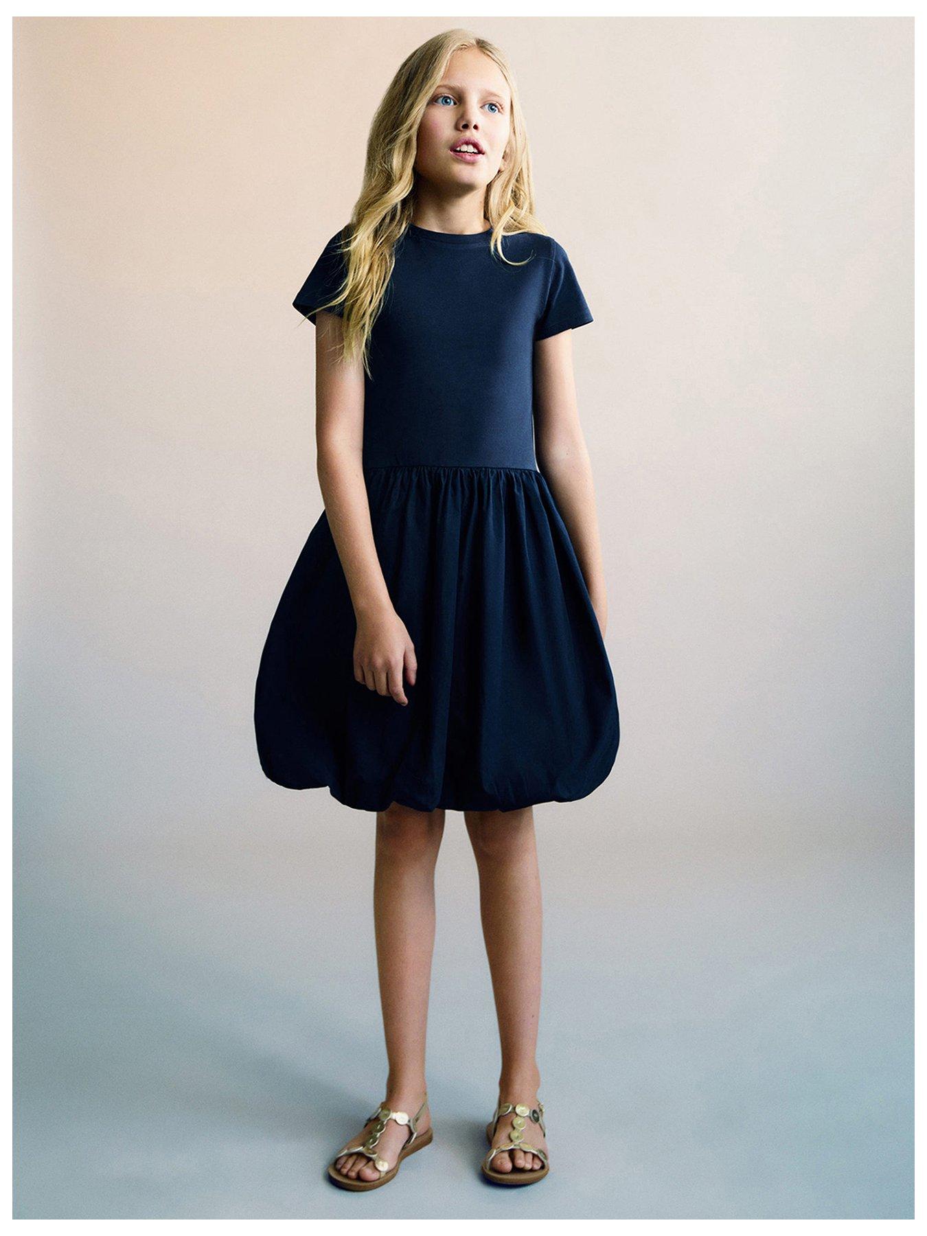 mango-girls-a-line-short-sleeve-dress-navy