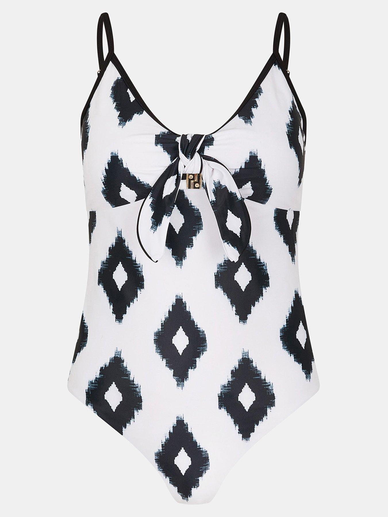  image of accessorize-monochrome-abstract-diamond-print-swimsuit-blackwhite