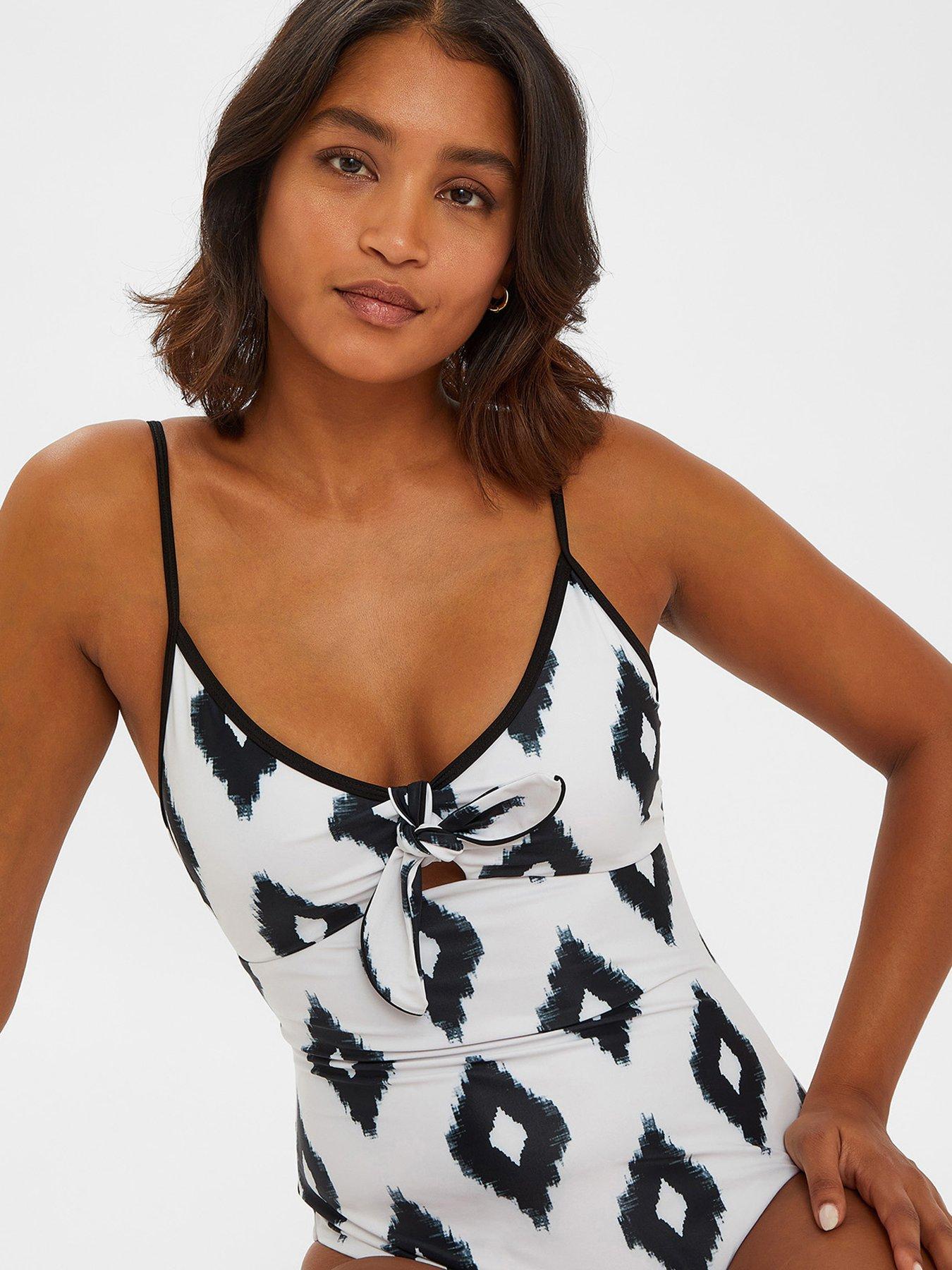  image of accessorize-monochrome-abstract-diamond-print-swimsuit-blackwhite