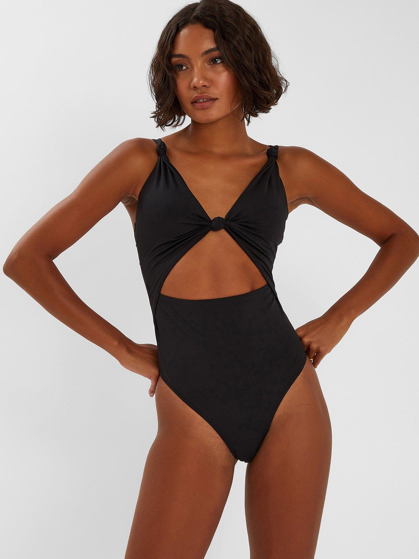  image of accessorize-knot-cut-out-swimsuit-black