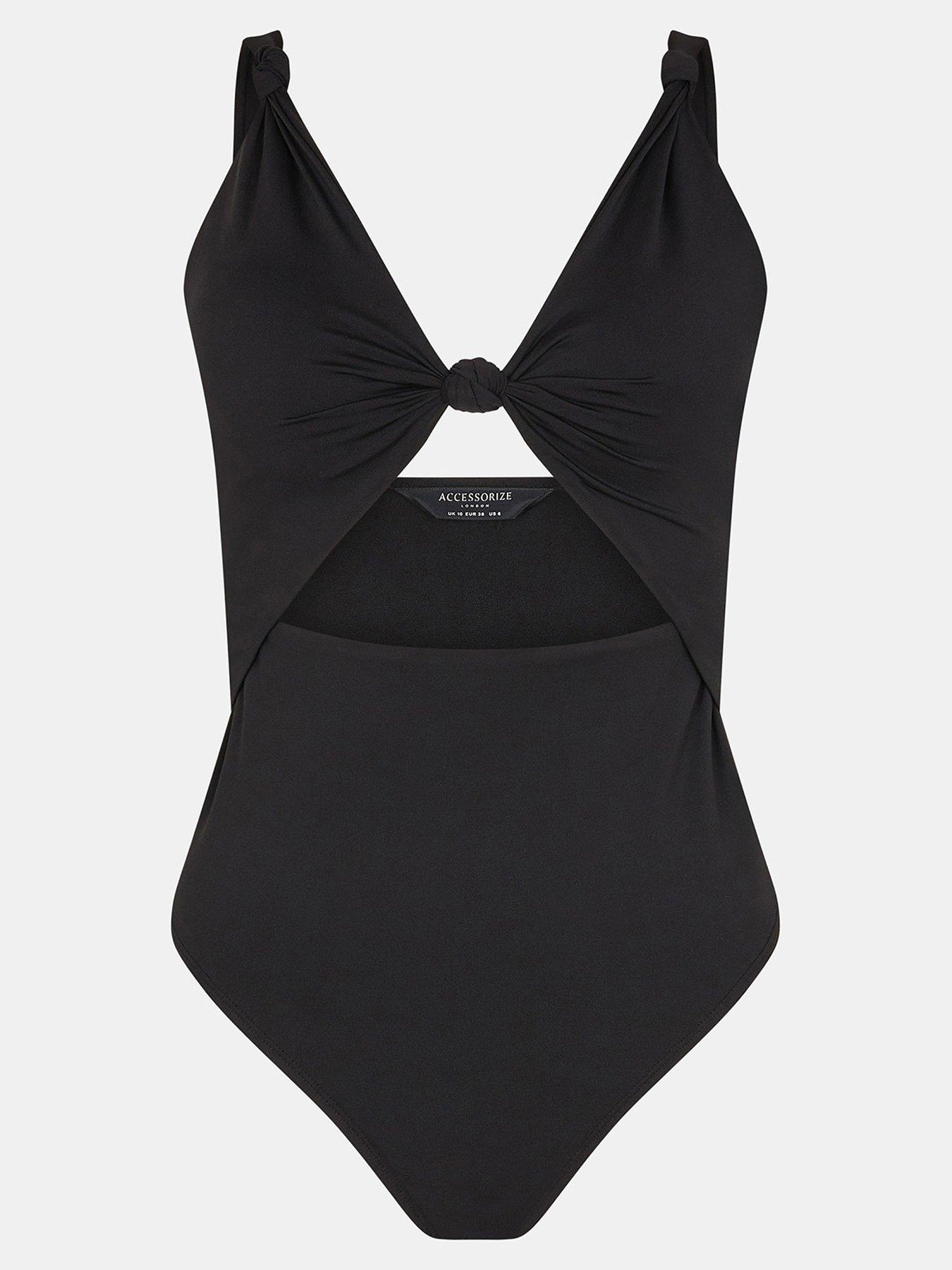  image of accessorize-knot-cut-out-swimsuit-black