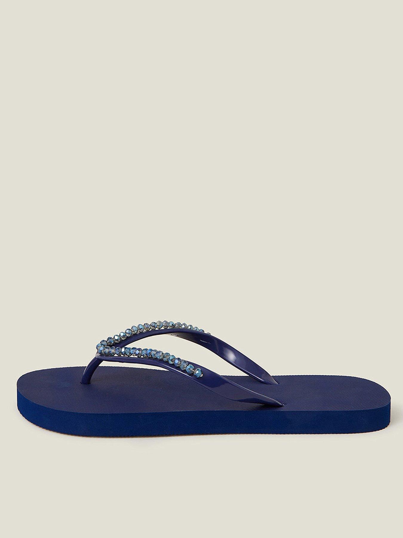 undefined Beaded Flip Flops - Navy