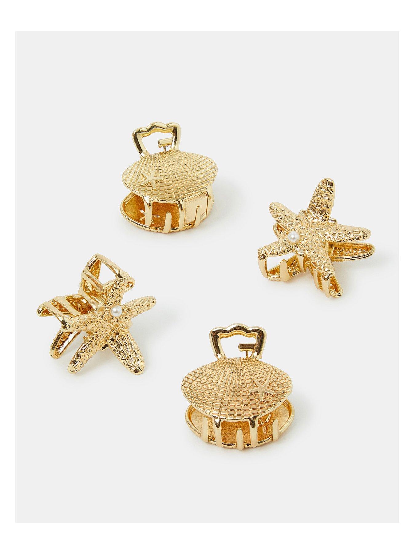  image of accessorize-4-pack-mini-shell-claw-clips-gold