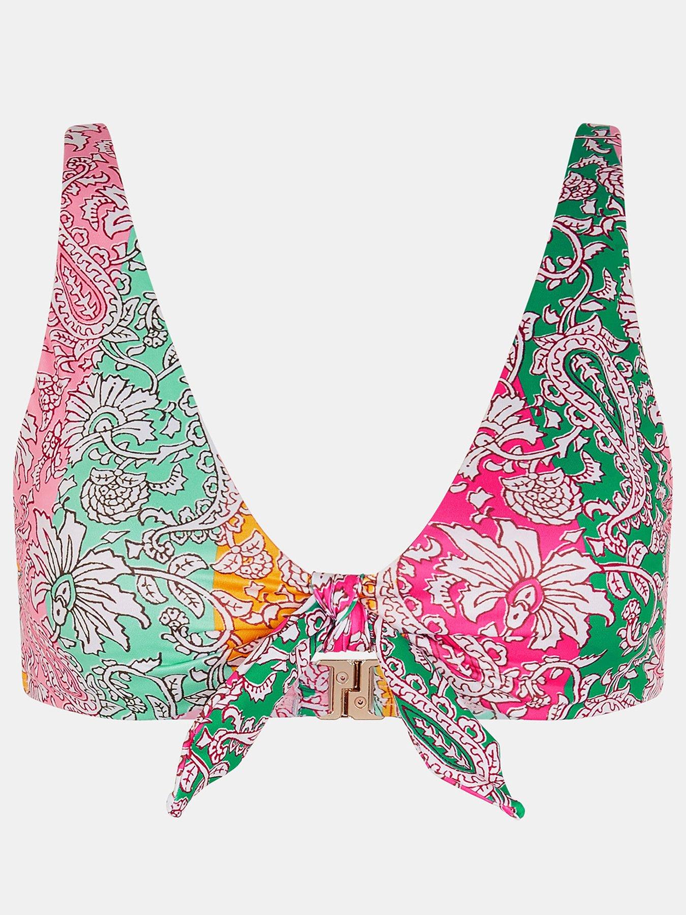 Image 3 of 4 of Accessorize Paisley Print Bunny Tie Bikini Top - Brights - Multi