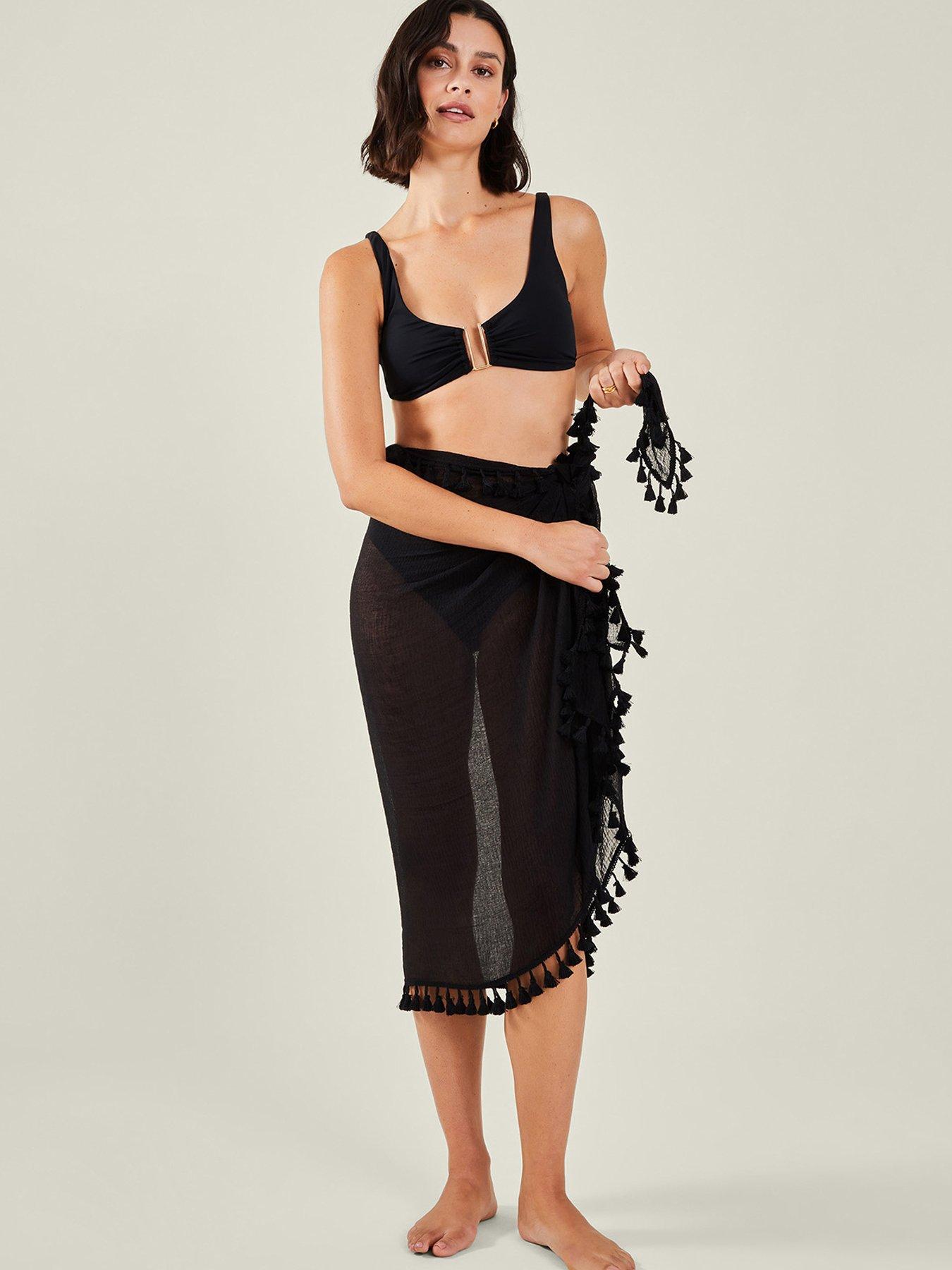 undefined Tassel Trim Sarong - Black