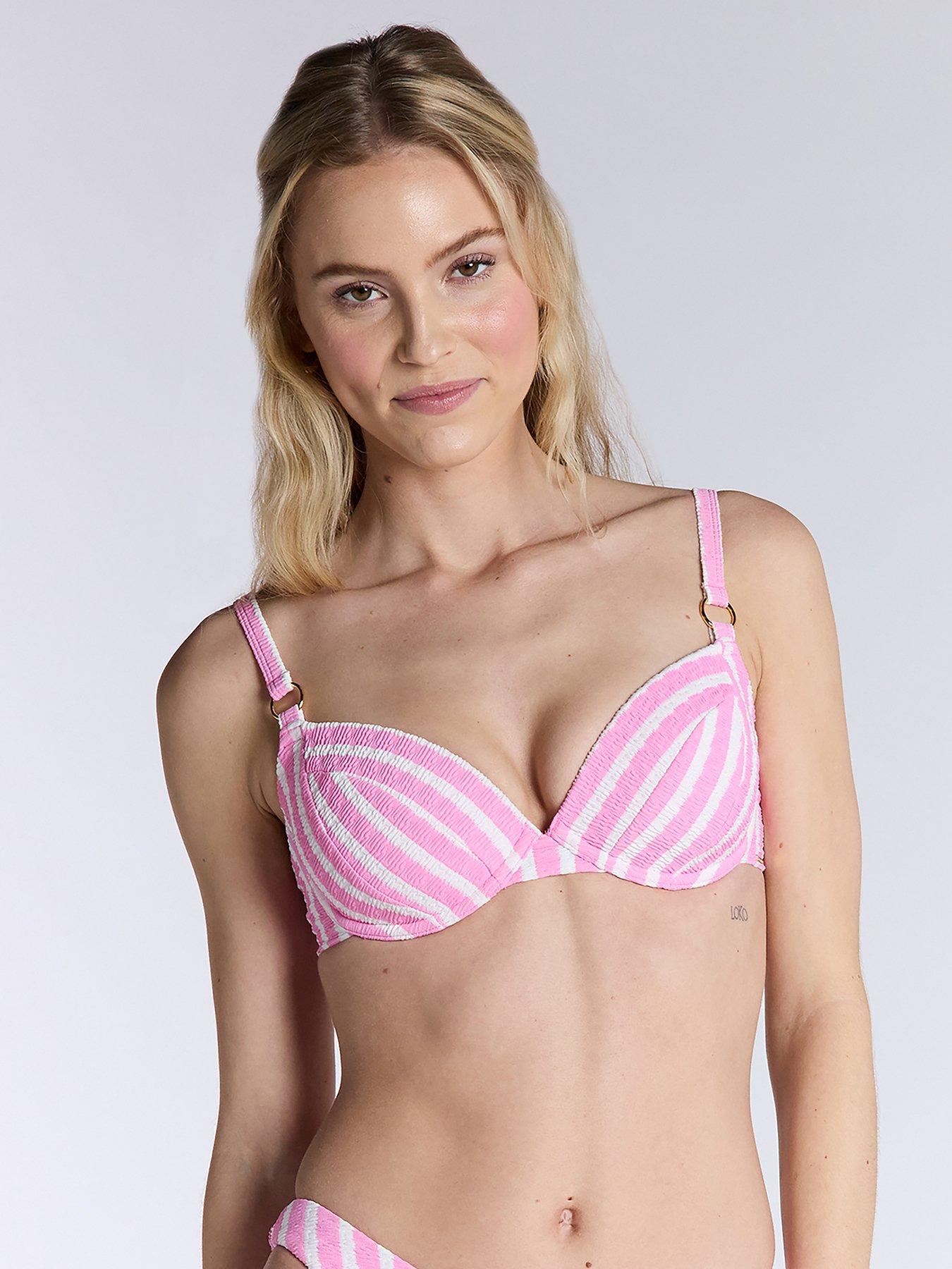  image of boux-avenue-jamaica-stripe-bikini-top-pink-mix