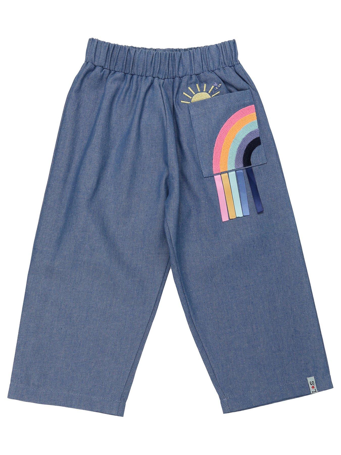 lilly-sid-girls-rainbow-pocket-chambray-cropped-trouser-blue