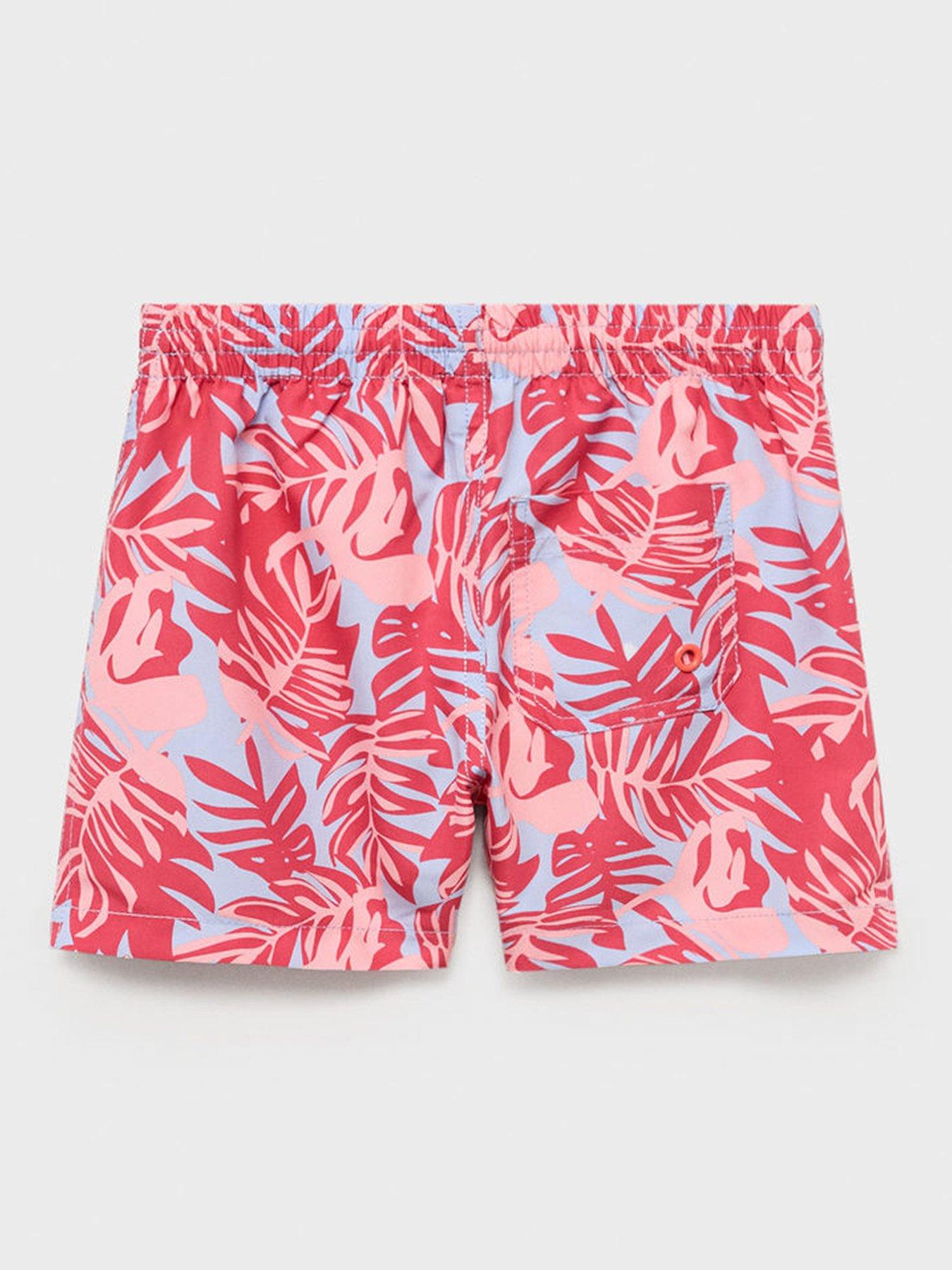  image of mango-younger-boys-leaf-print-swimshorts-pink