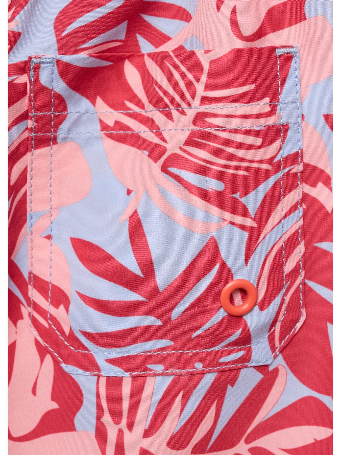  image of mango-younger-boys-leaf-print-swimshorts-pink