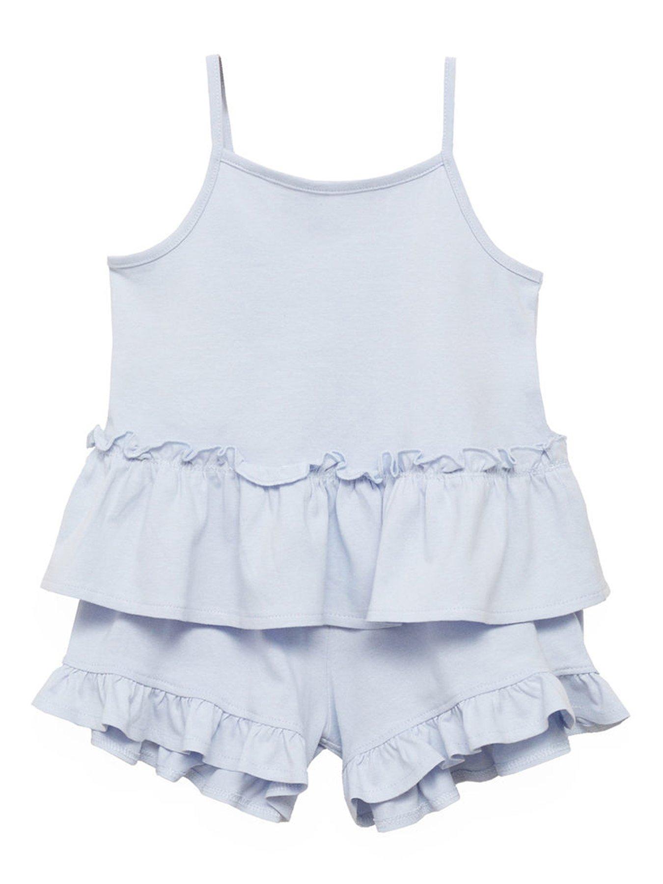 Mango Younger Girls Frill Strappy Shortie Pyjamas - Blue