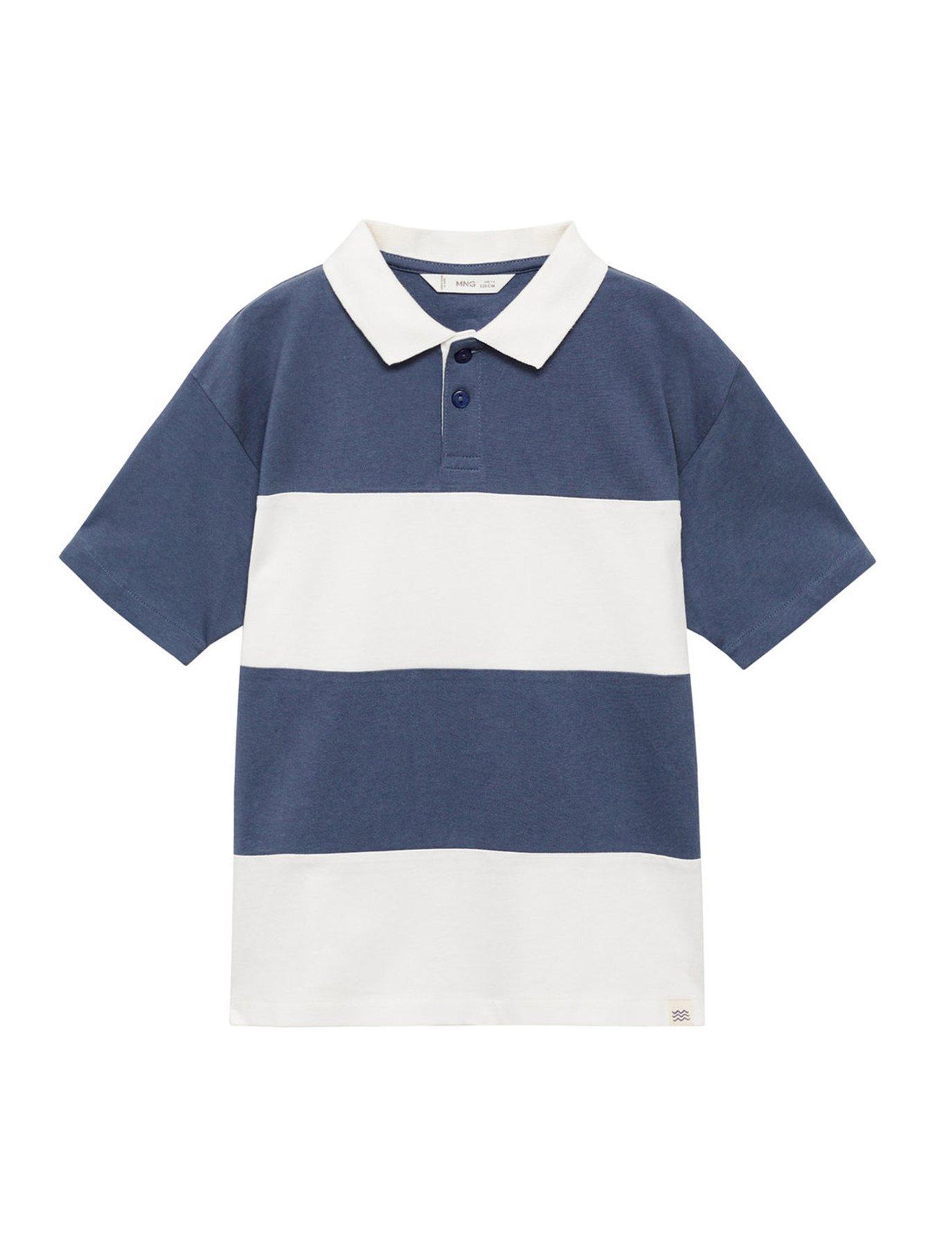  image of mango-boys-block-stripe-short-sleeve-polo-shirt-blue