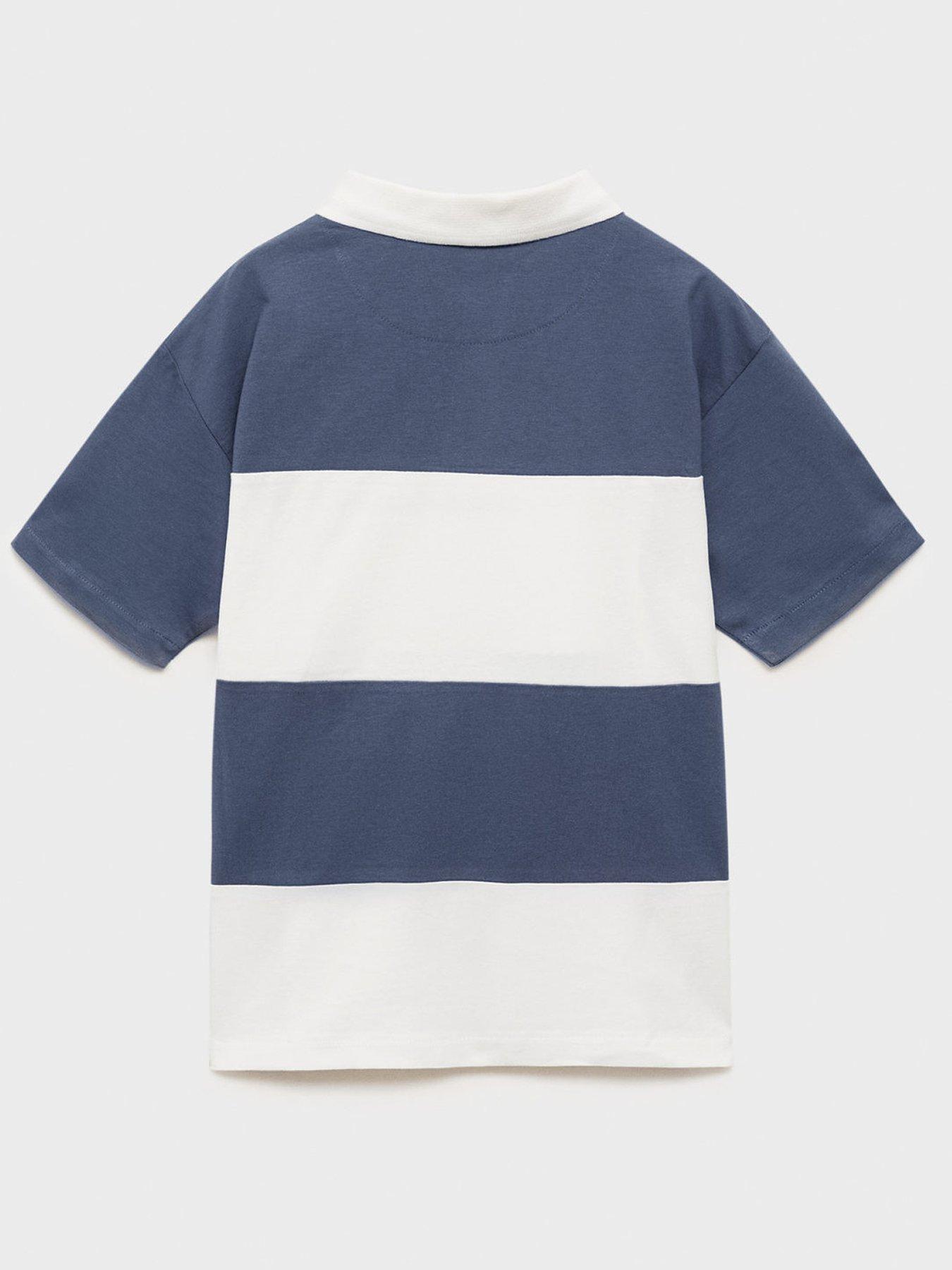  image of mango-boys-block-stripe-short-sleeve-polo-shirt-blue