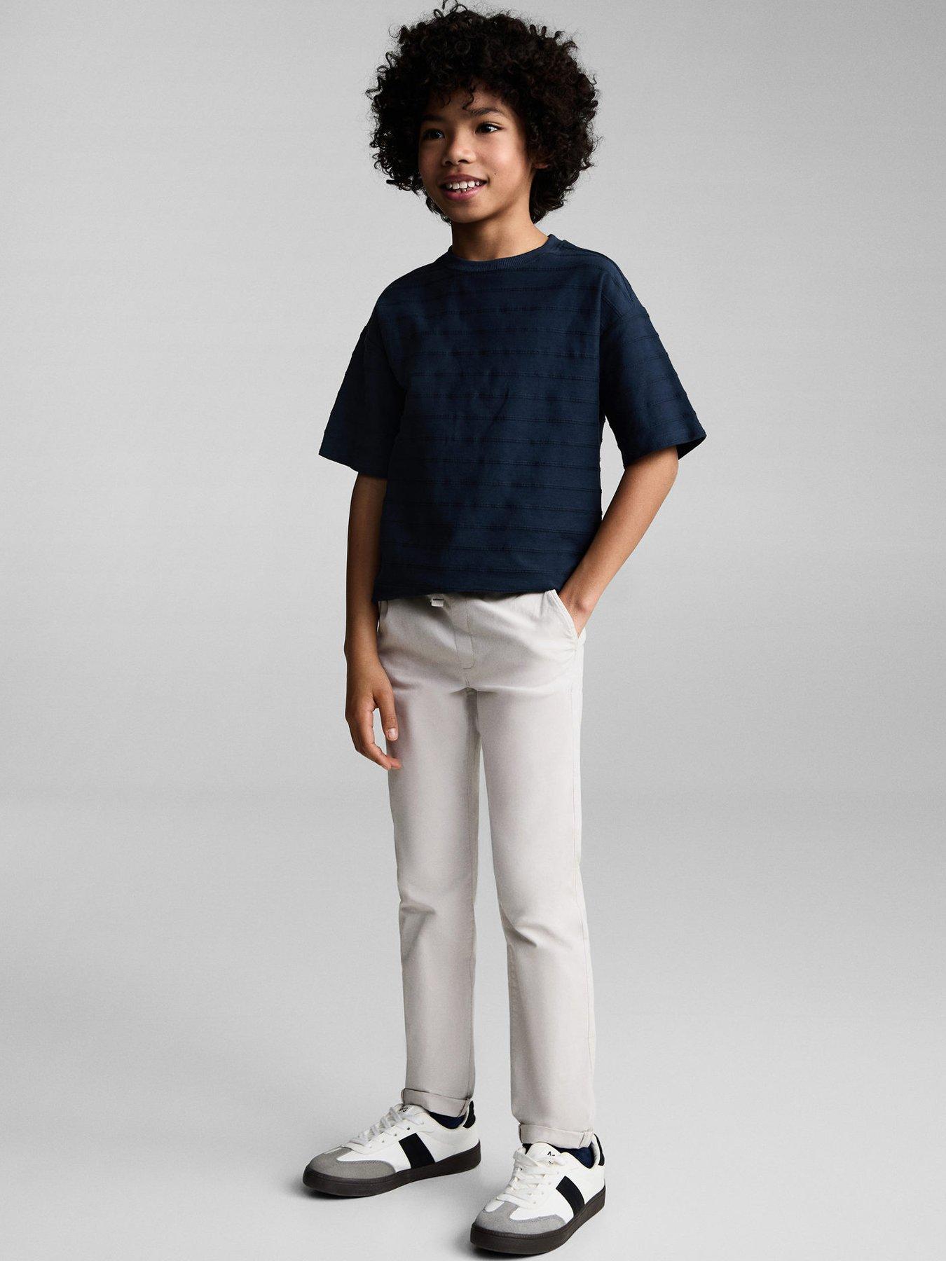  image of mango-boys-textured-stripe-short-sleeve-tshirt-navy