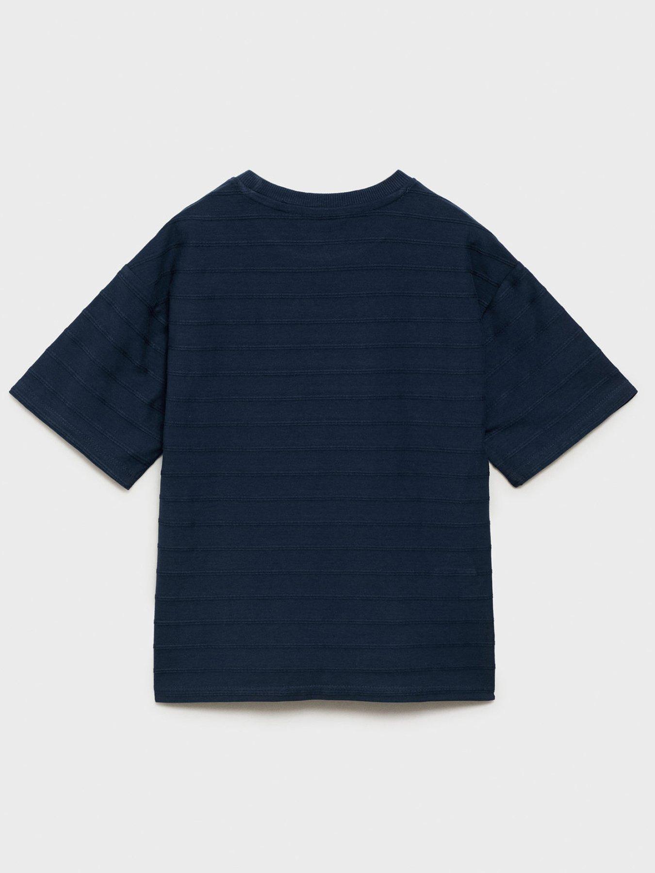  image of mango-boys-textured-stripe-short-sleeve-tshirt-navy
