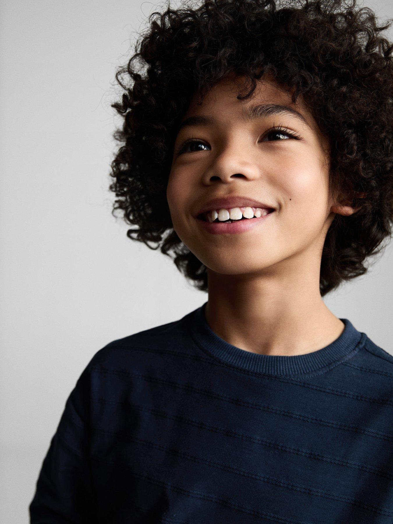  image of mango-boys-textured-stripe-short-sleeve-tshirt-navy