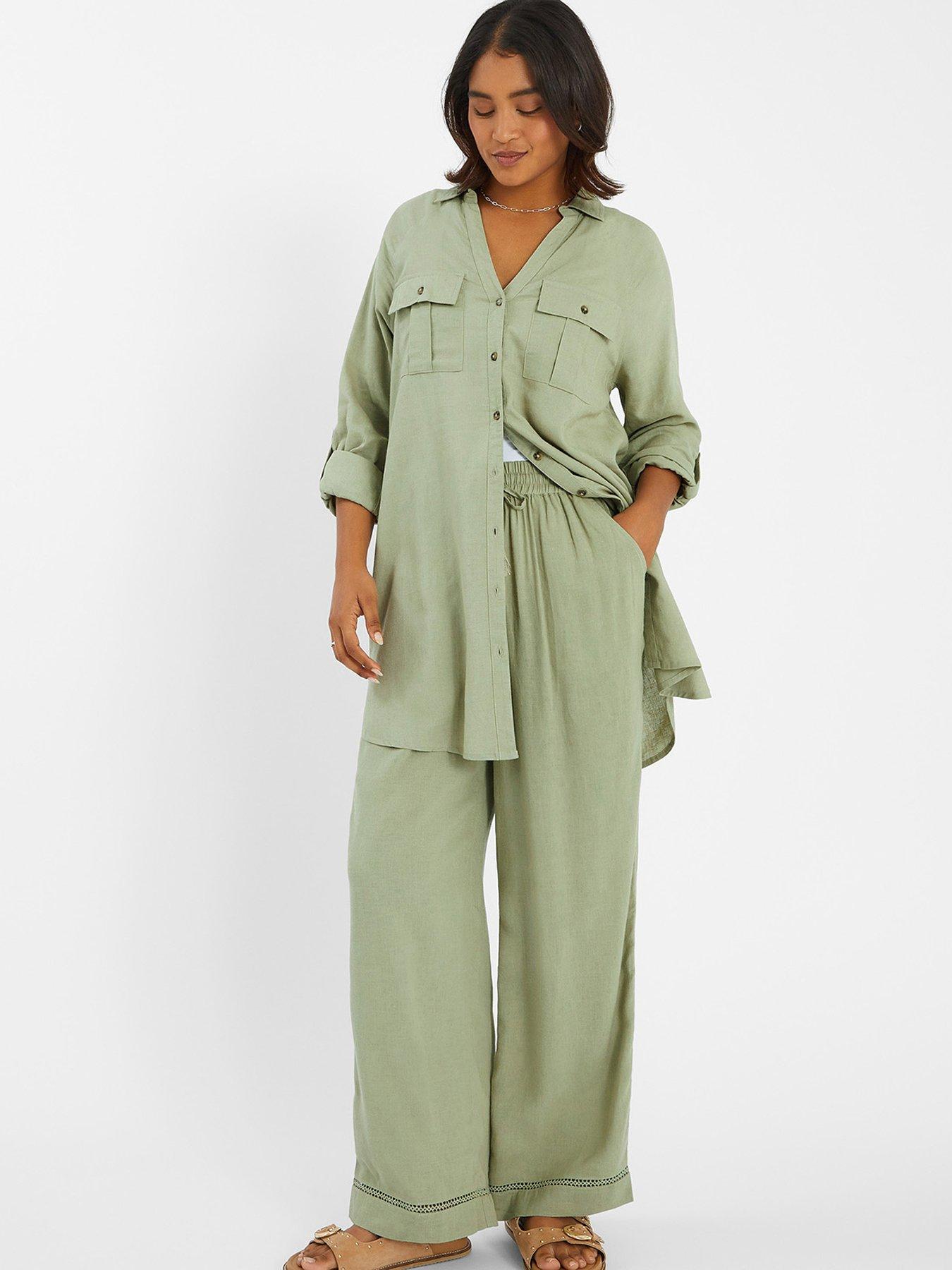 undefined Wide Leg Beach Trousers - Green