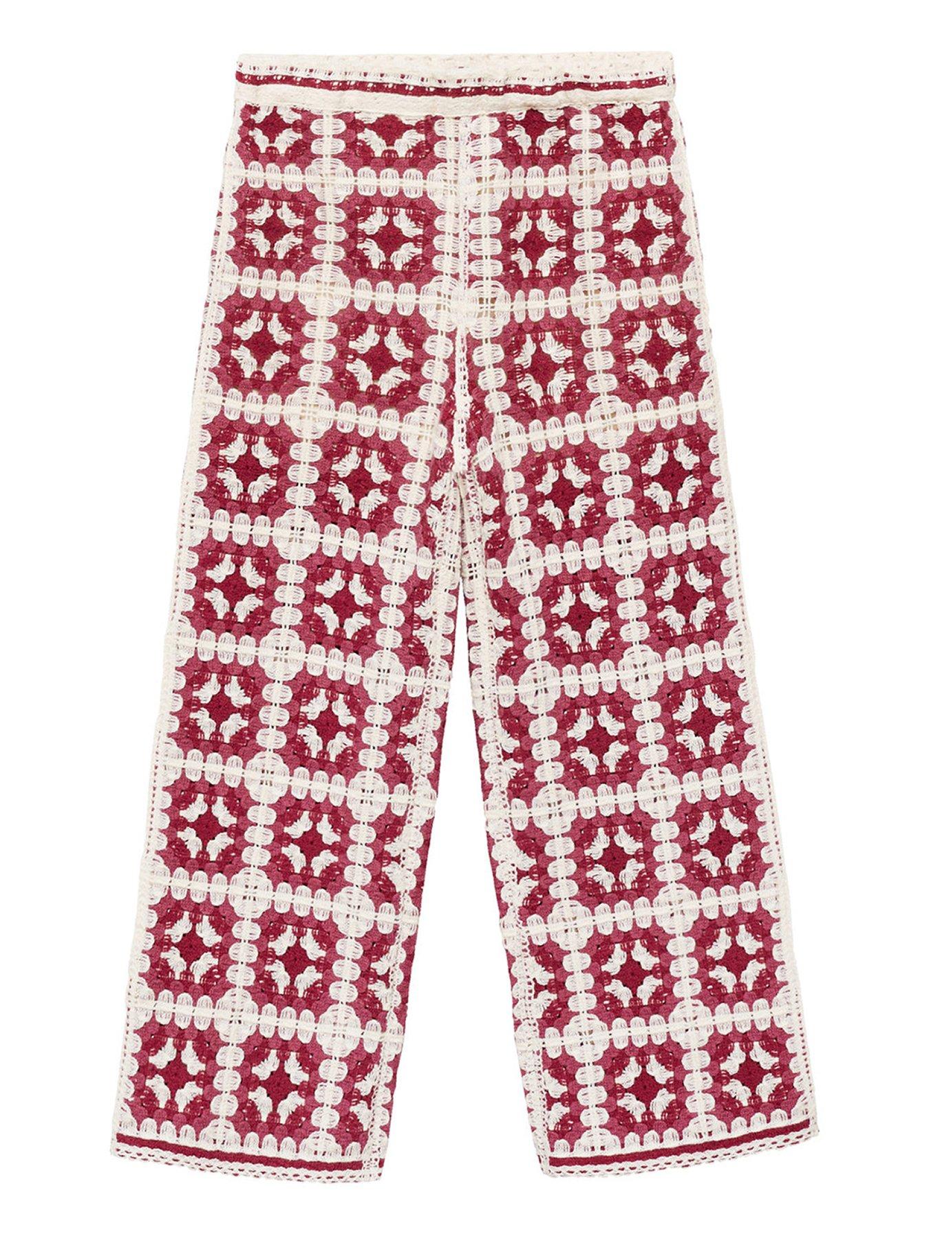  image of mango-girls-amara-crochet-knitted-co-ord-trousers-red