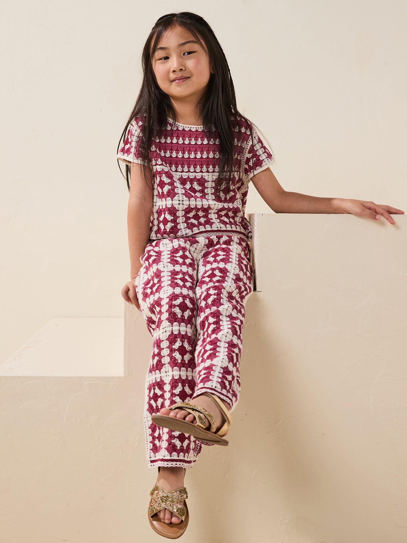 Image 3 of 6 of Mango Girls Amara Crochet Knitted Trousers - Red