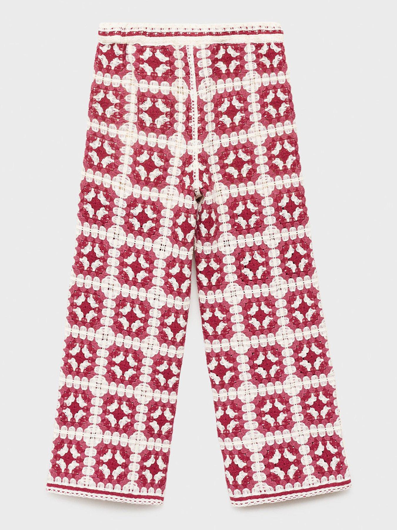  image of mango-girls-amara-crochet-knitted-co-ord-trousers-red
