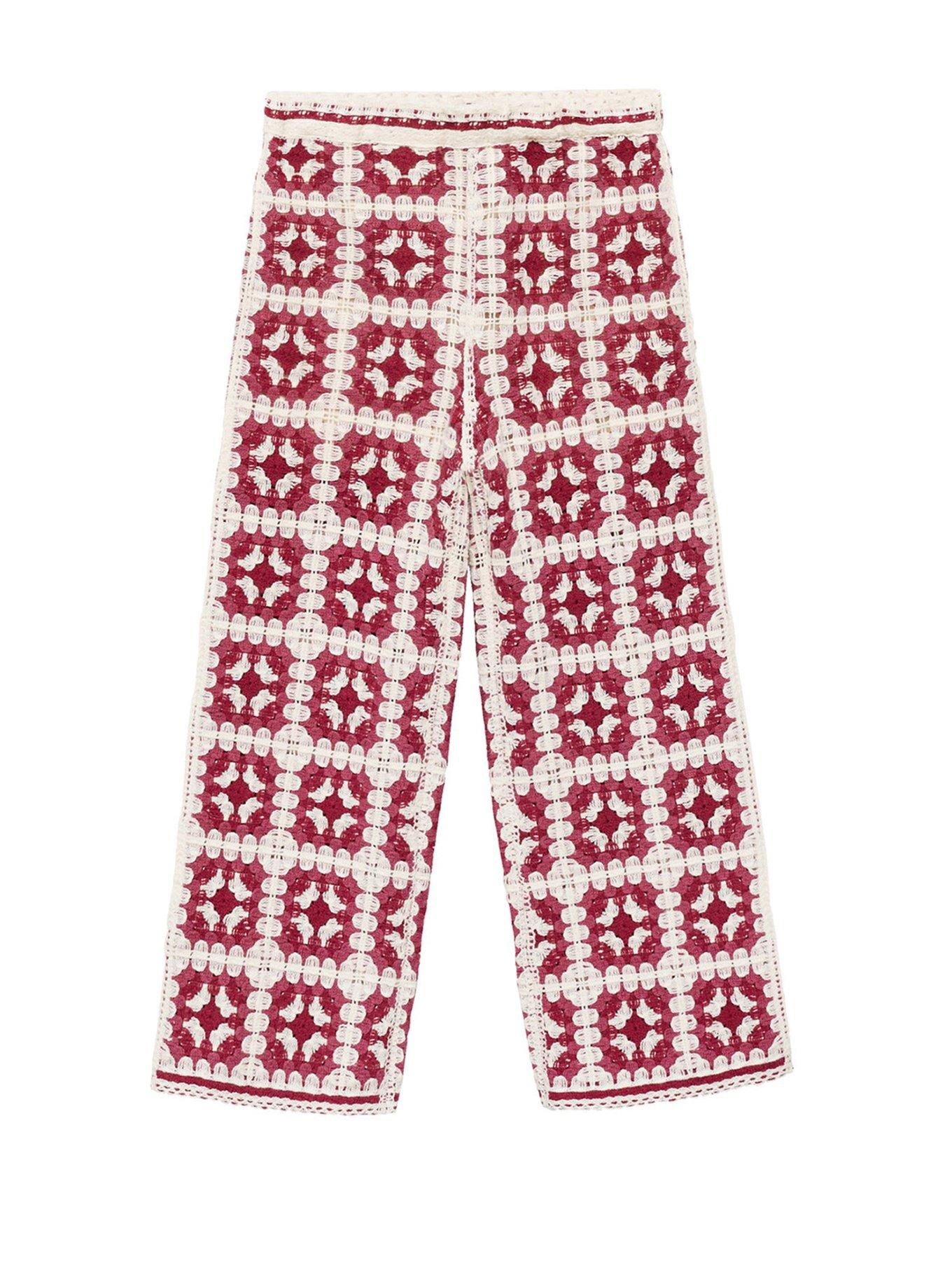Image 5 of 6 of Mango Girls Amara Crochet Knitted Trousers - Red