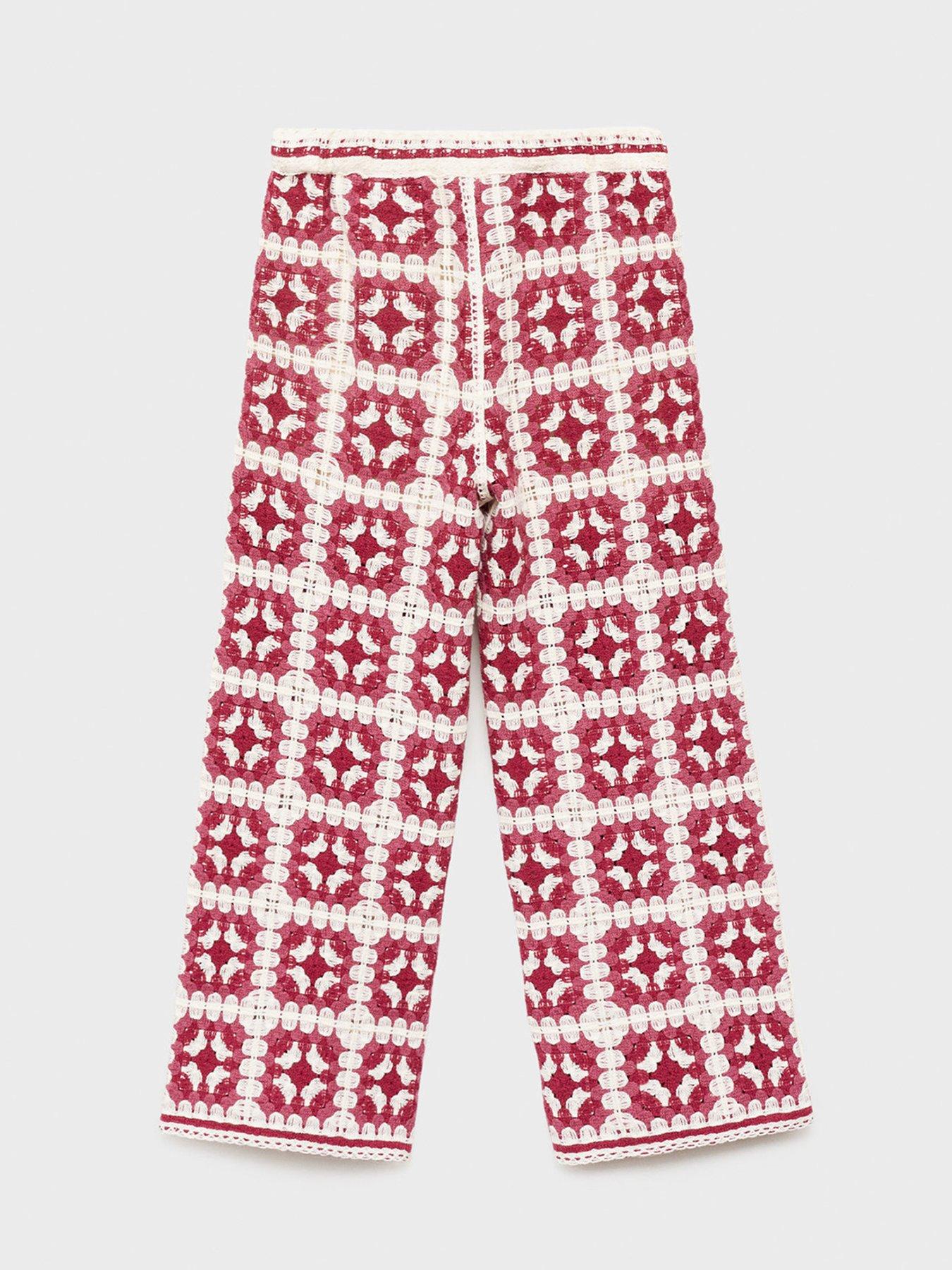 Image 6 of 6 of Mango Girls Amara Crochet Knitted Trousers - Red