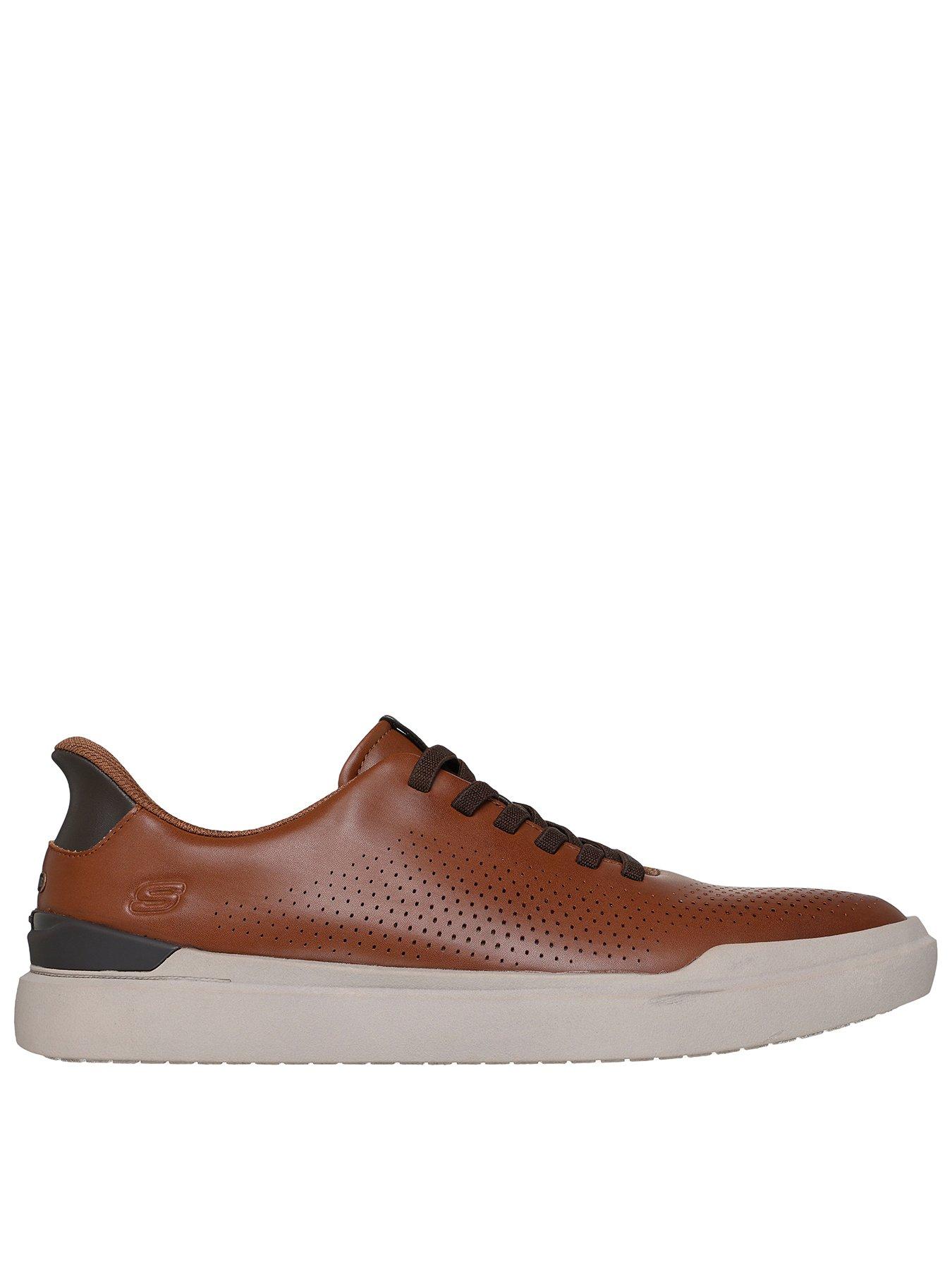 front image of skechers-owen-slip--ins-perforated-bungee-trainers--brown