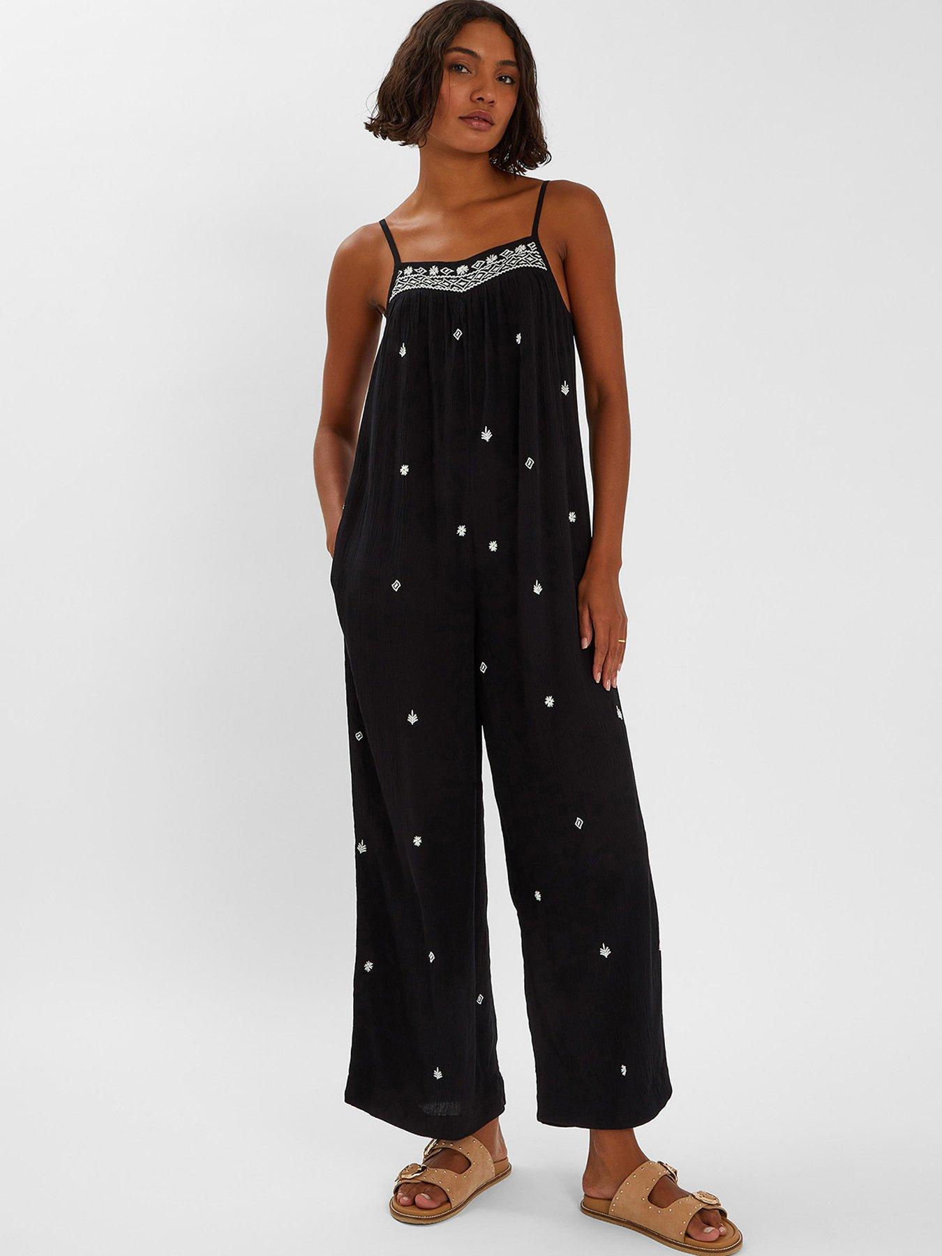undefined Embroidered Beach Jumpsuit - Black