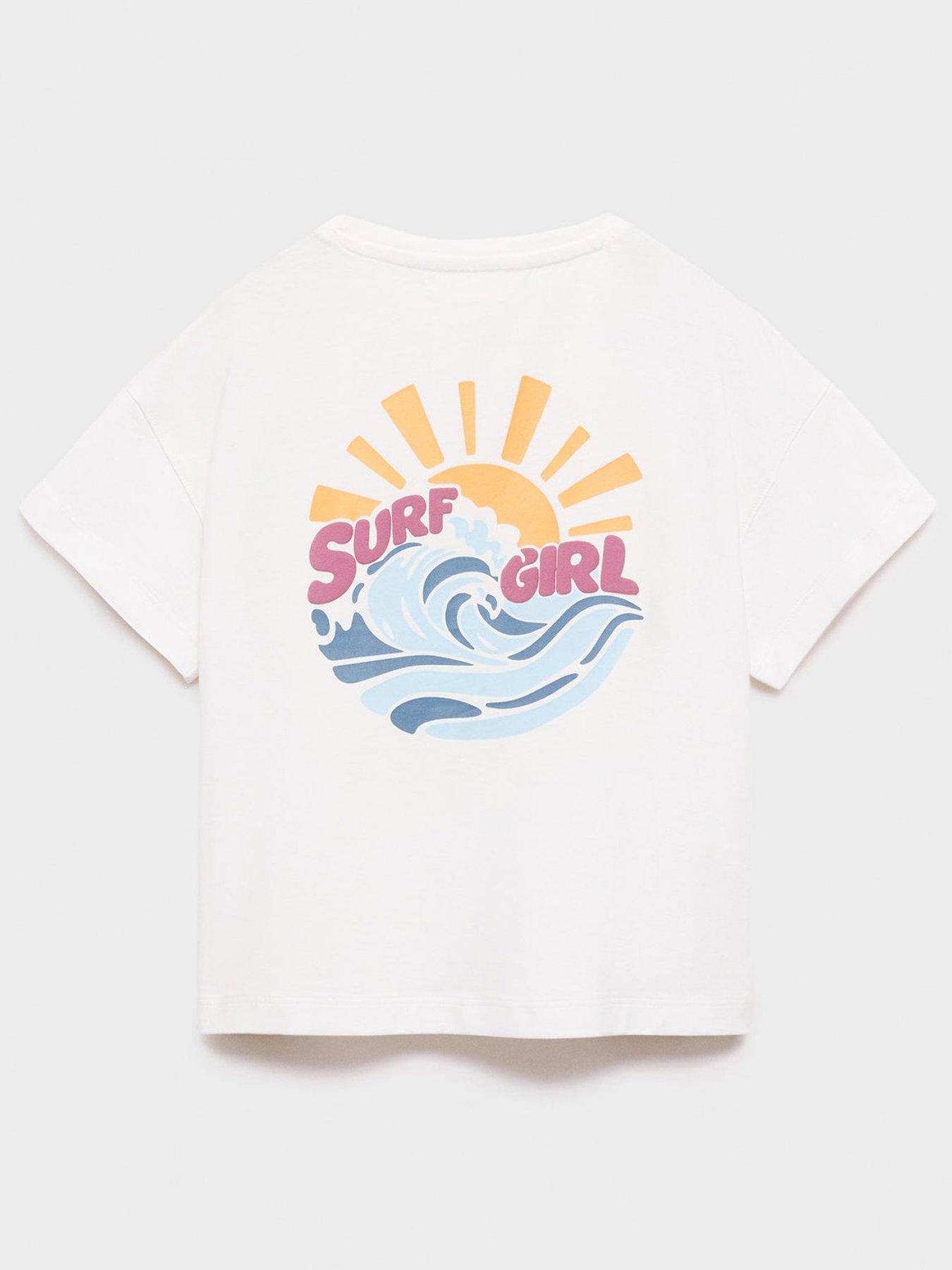  image of mango-girls-surf-girl-short-sleeve-t-shirt-light-cream