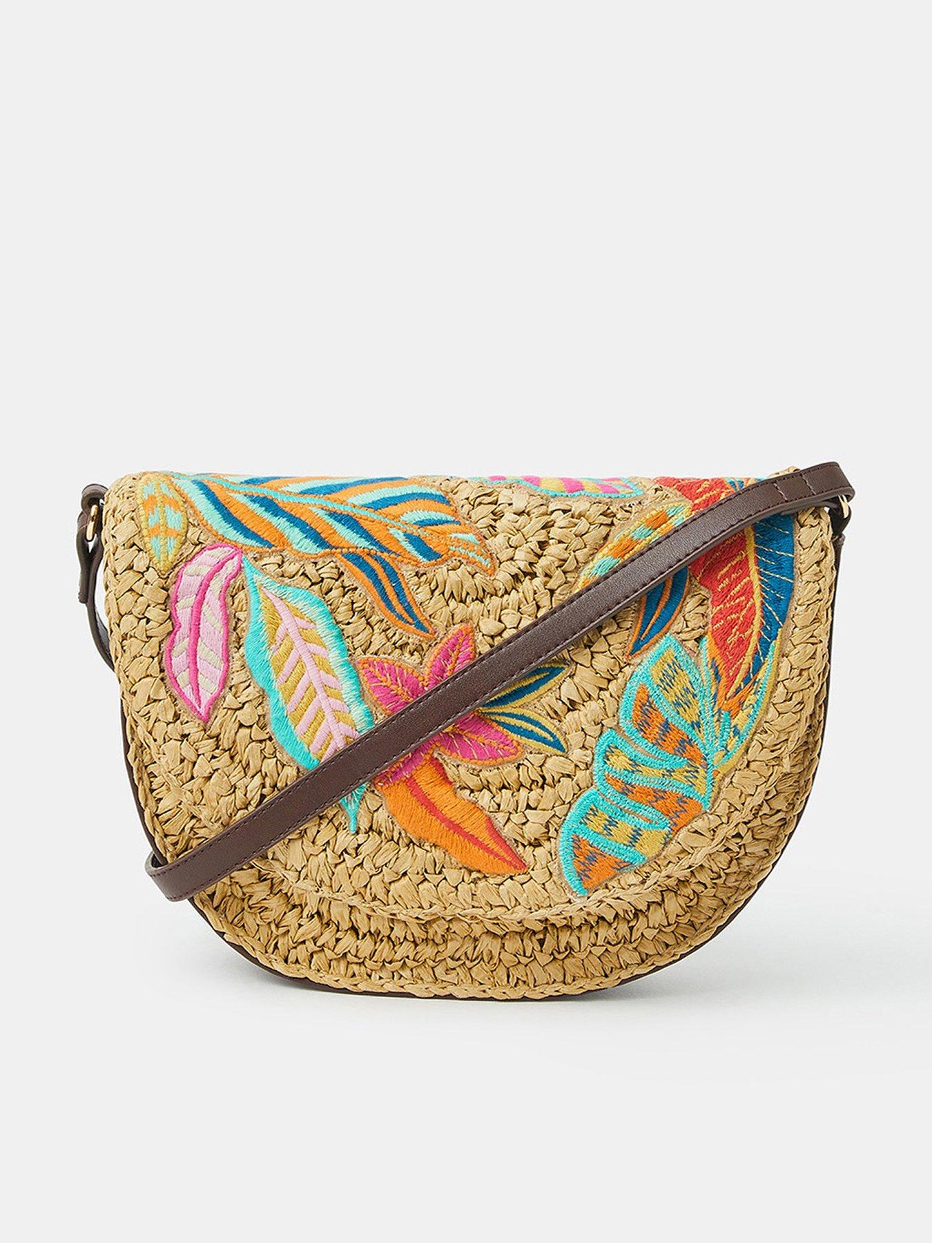 Accessorize Embroidered Raffia X Body Bag - Brights | Littlewoods