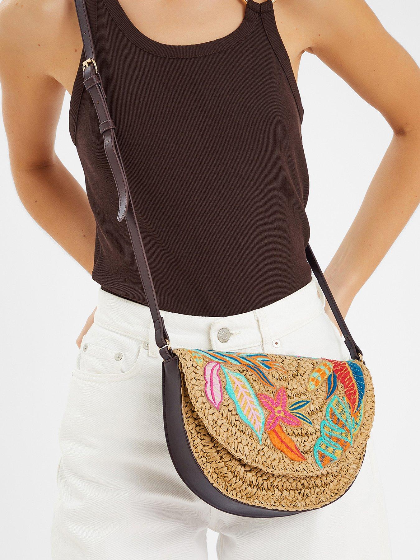 Accessorize Embroidered Raffia X Body Bag - Brights | Littlewoods