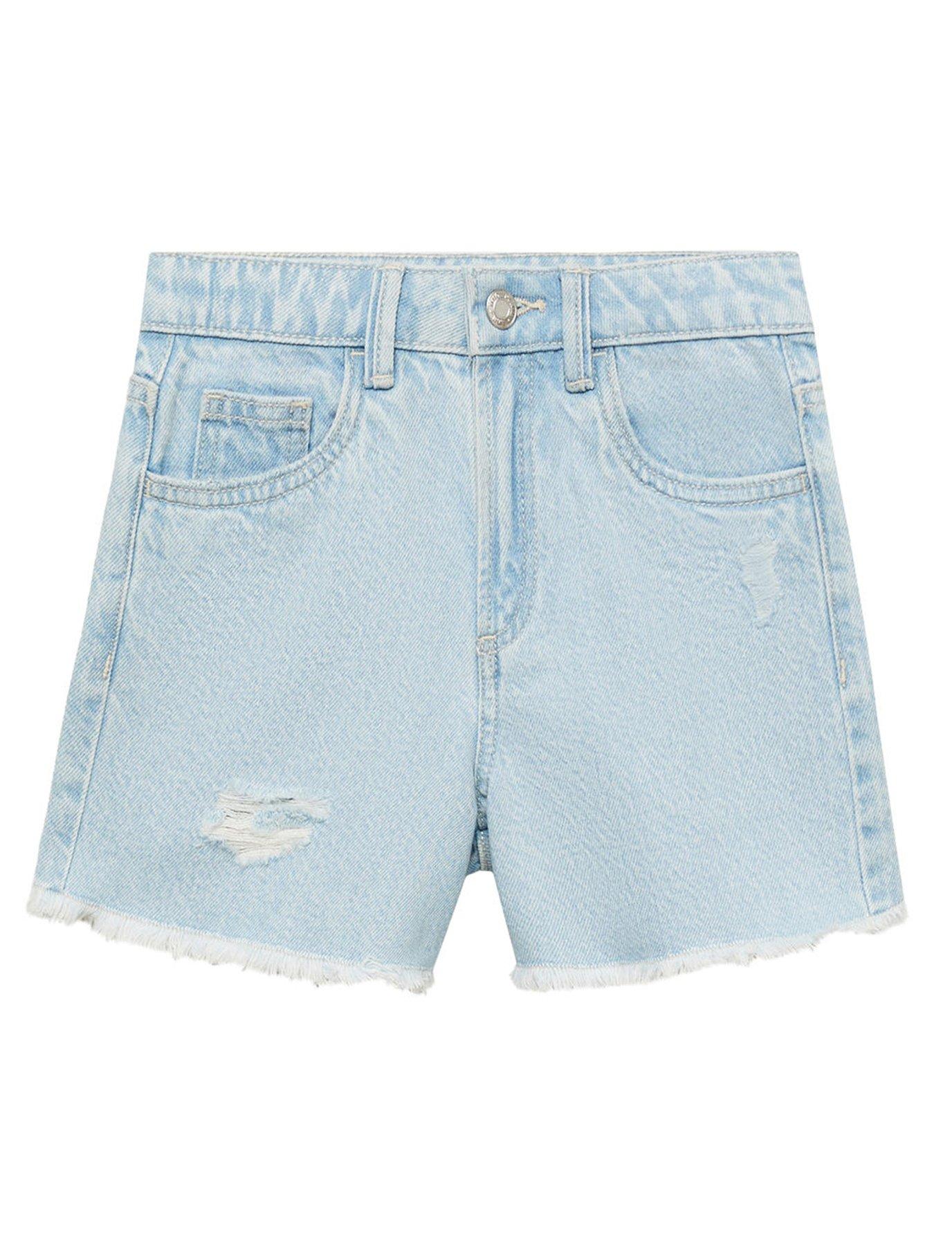  image of mango-girls-distressed-denim-shorts-light-blue