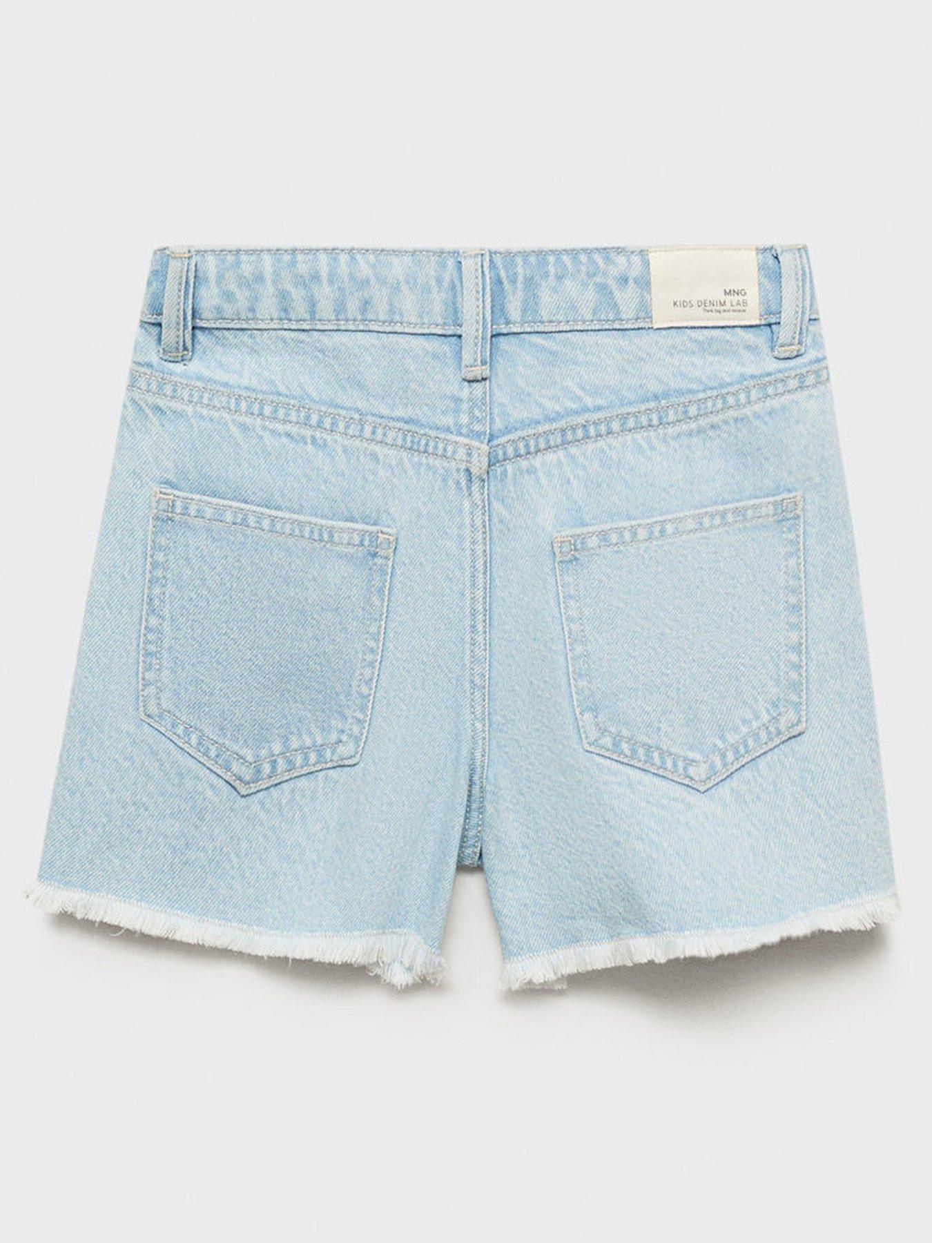  image of mango-girls-distressed-denim-shorts-light-blue