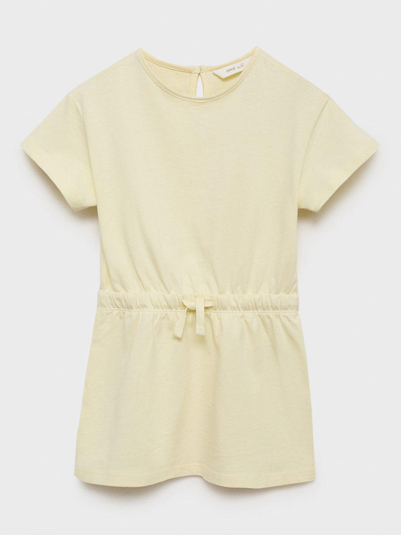 front image of mango-younger-girls-jersey-short-sleeve-dress-light-yellow