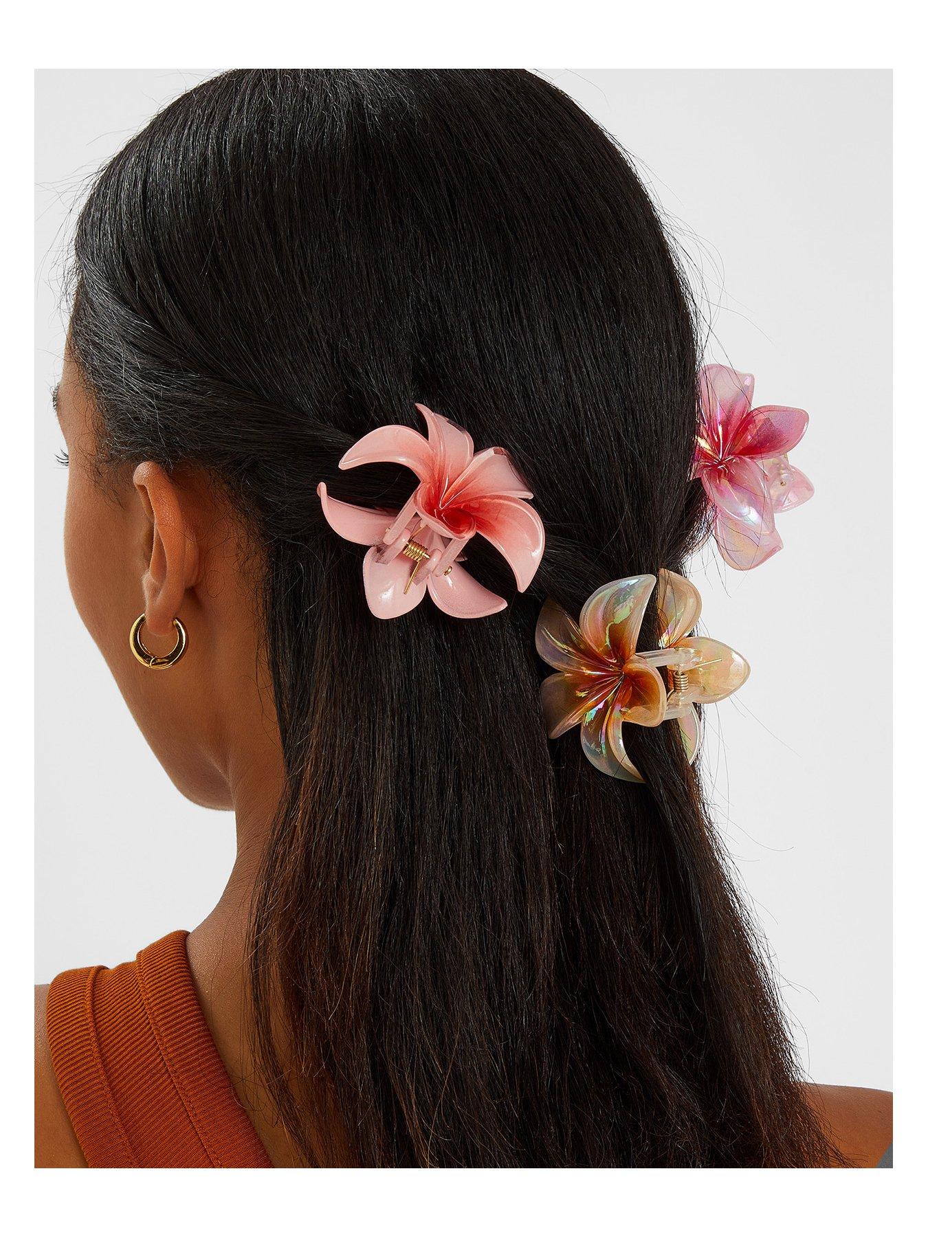  image of accessorize-3-pack-tropical-flower-claw-clips-pink