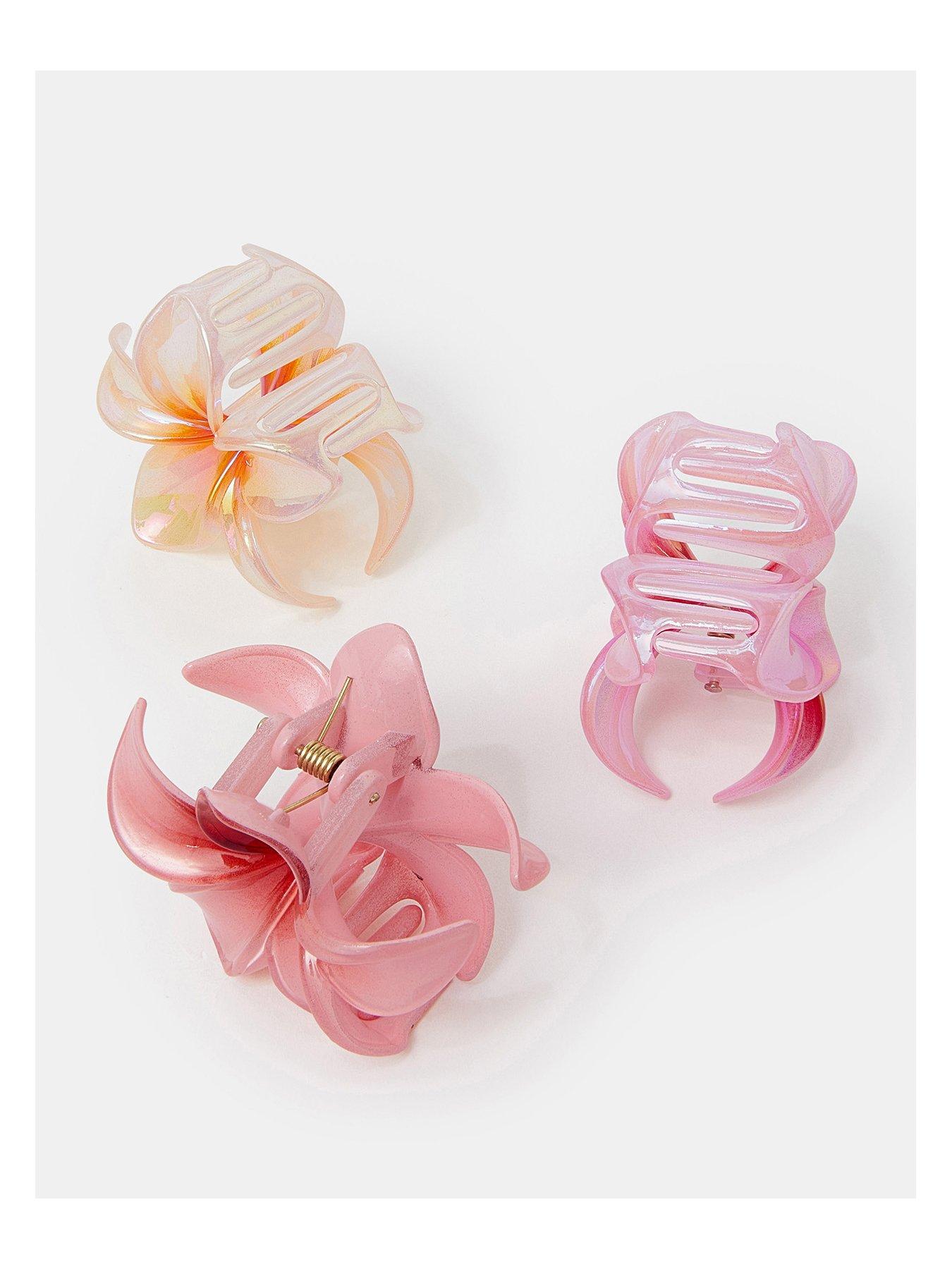  image of accessorize-3-pack-tropical-flower-claw-clips-pink