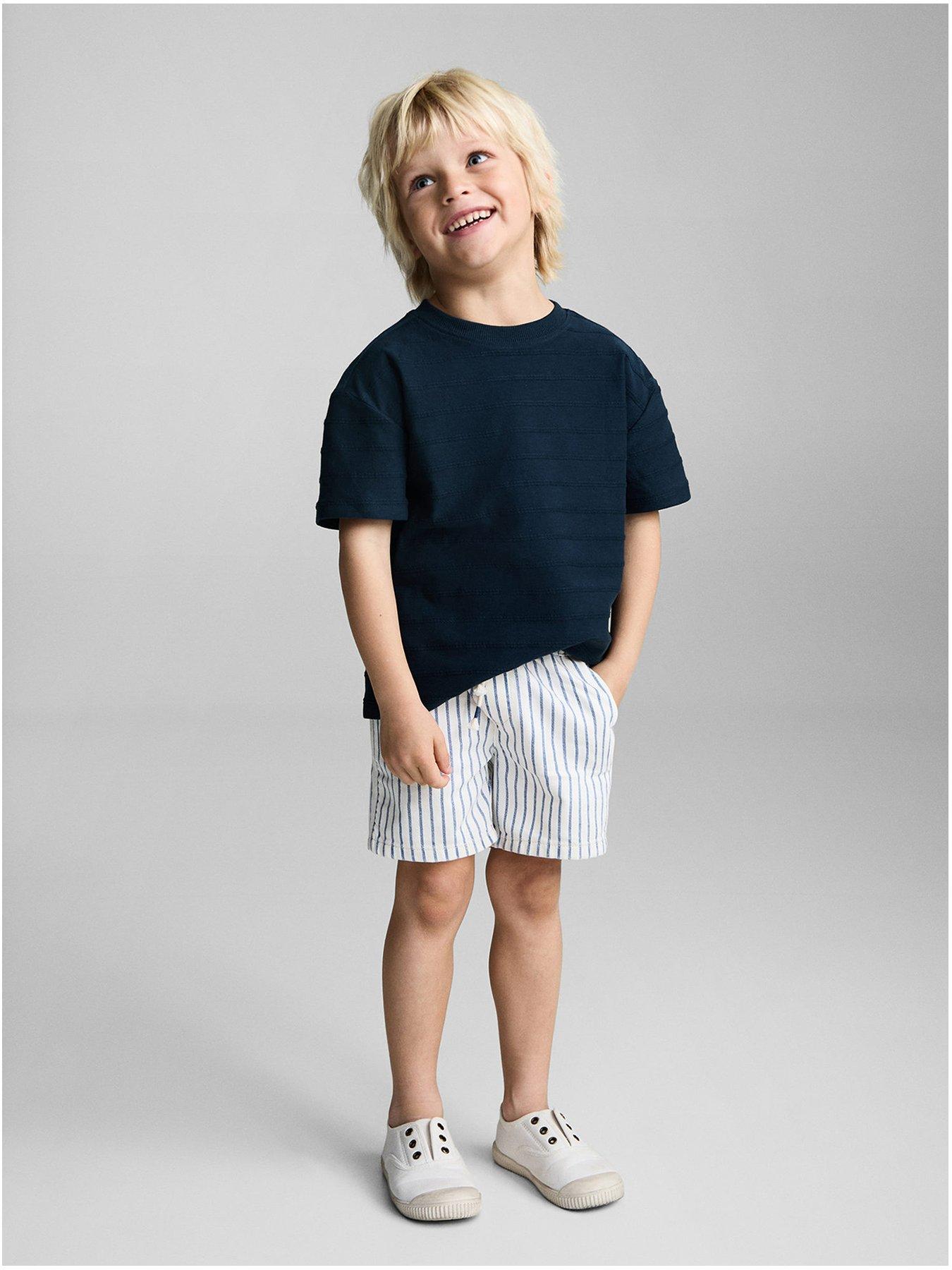  image of mango-younger-boys-textured-stripe-short-sleeve-t-shirt-navy-navy