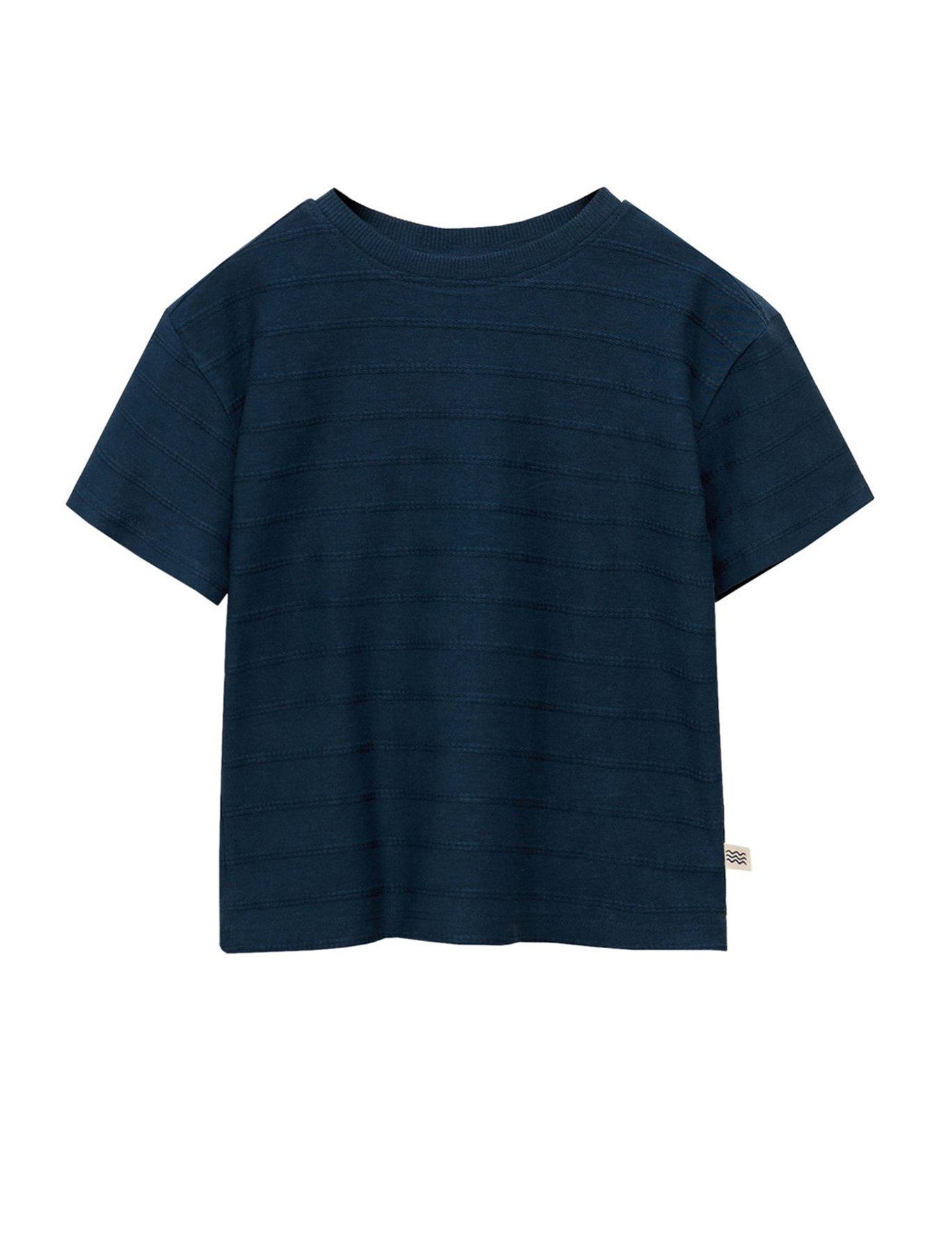  image of mango-younger-boys-textured-stripe-short-sleeve-t-shirt-navy-navy