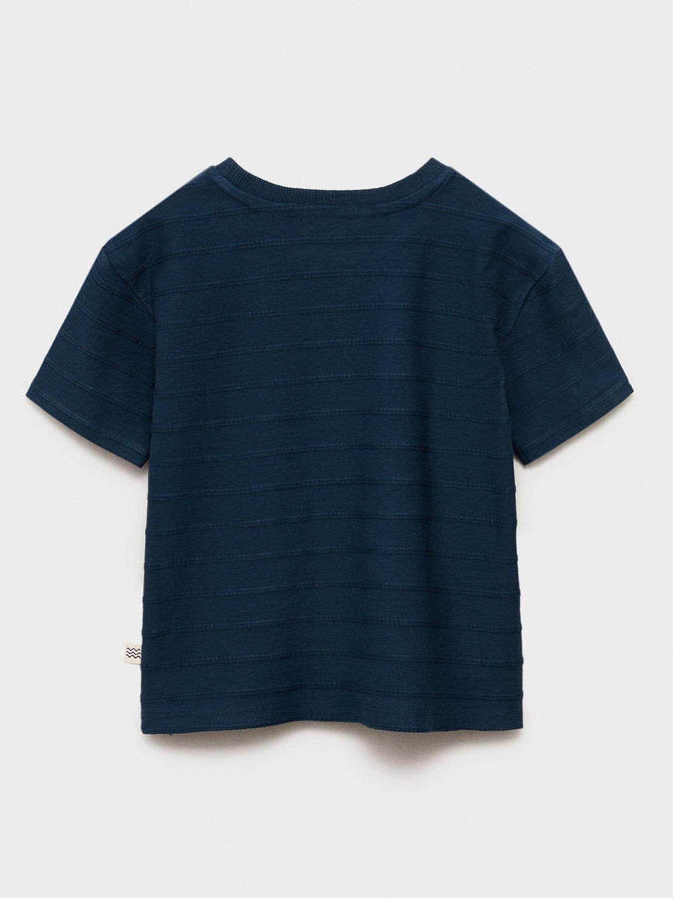  image of mango-younger-boys-textured-stripe-short-sleeve-t-shirt-navy-navy