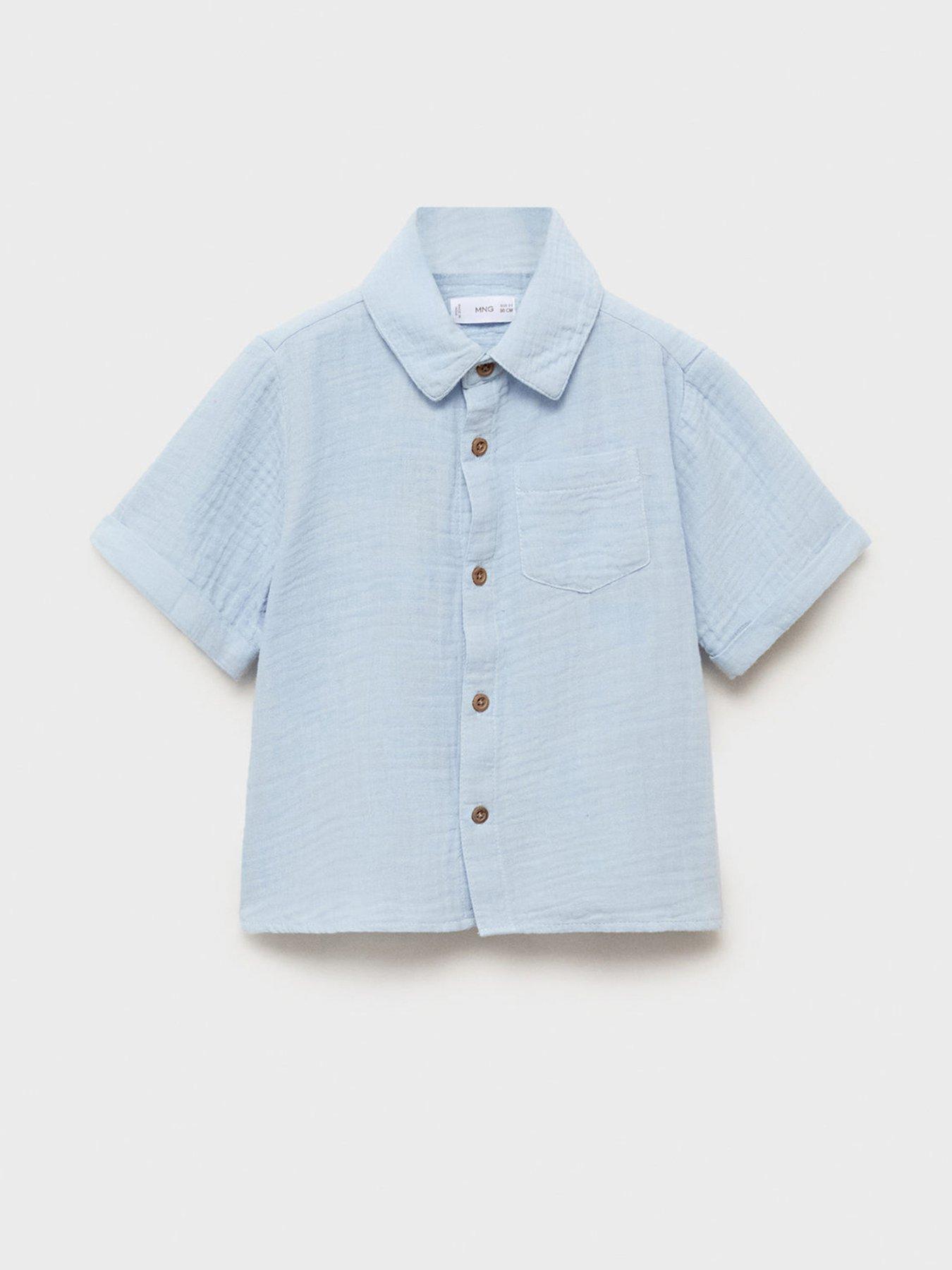  image of mango-younger-boys-cheesecloth-co-ord-short-sleeve-shirt-light-blue