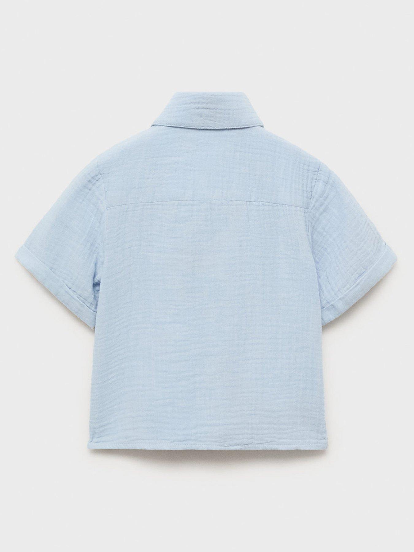  image of mango-younger-boys-cheesecloth-co-ord-short-sleeve-shirt-light-blue