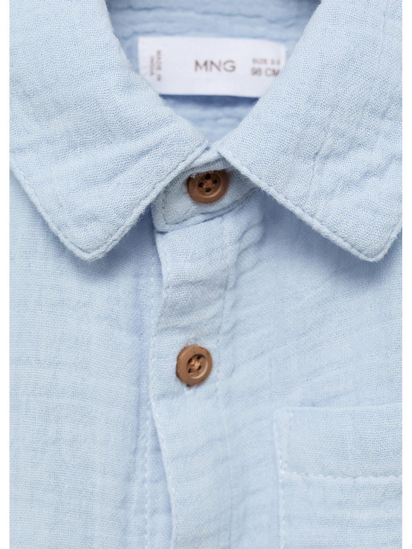  image of mango-younger-boys-cheesecloth-co-ord-short-sleeve-shirt-light-blue