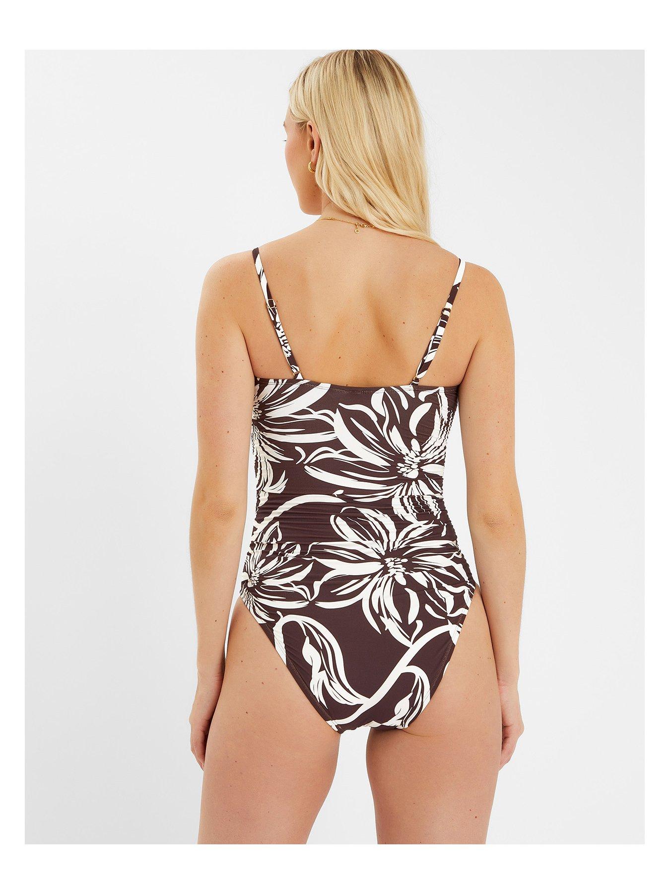 image of accessorize-floral-print-swimsuit-brown